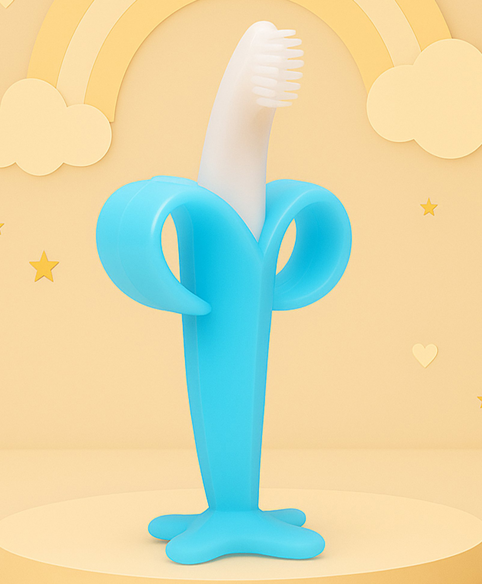 The Cheeky Kidzz Baby Ultra Soft Bristle Bendable Silicone Banana Toothbrush Teether Teether and Feeder (BLUE)-picture-14