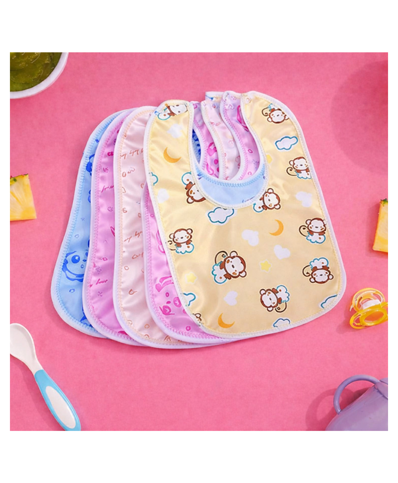 The Cheeky Kidzz Pack of 5 Baby Ultra Soft Cotton Fast Dry-Waterproof Stylish Everyday Use Feeding Button Bibs Aprons-image-26