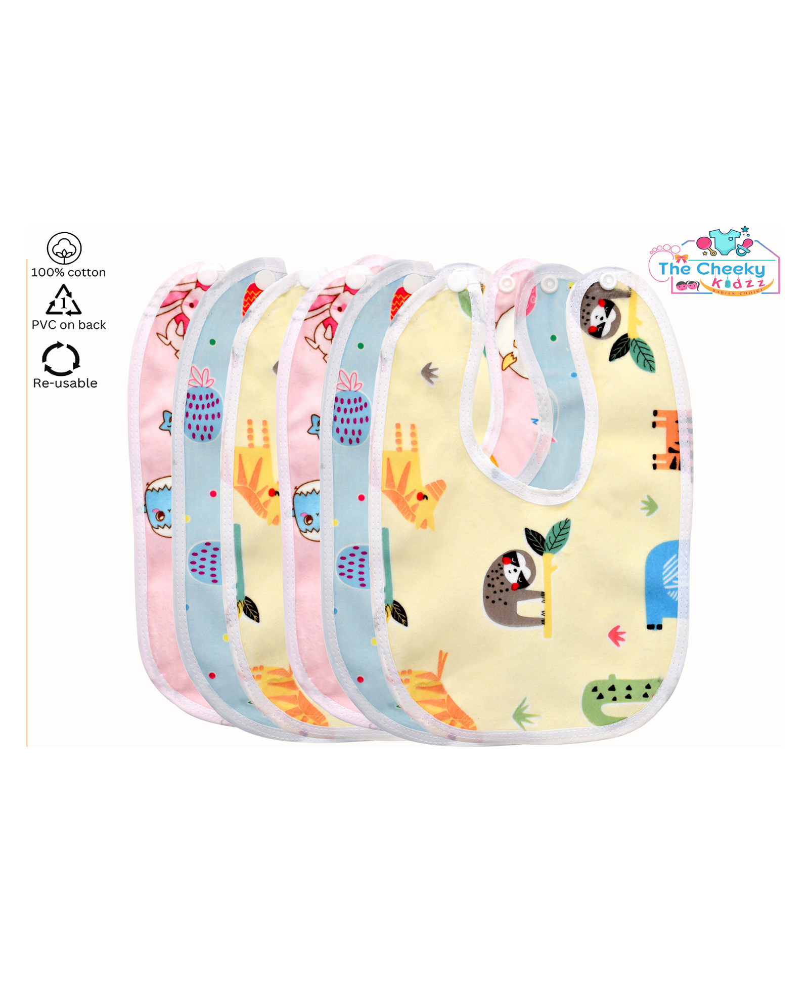 The Cheeky Kidzz Pack of 6 Baby Ultra Soft Cotton Fast Dry-Waterproof Stylish Everyday Use Feeding Button Bibs Aprons-picture-13
