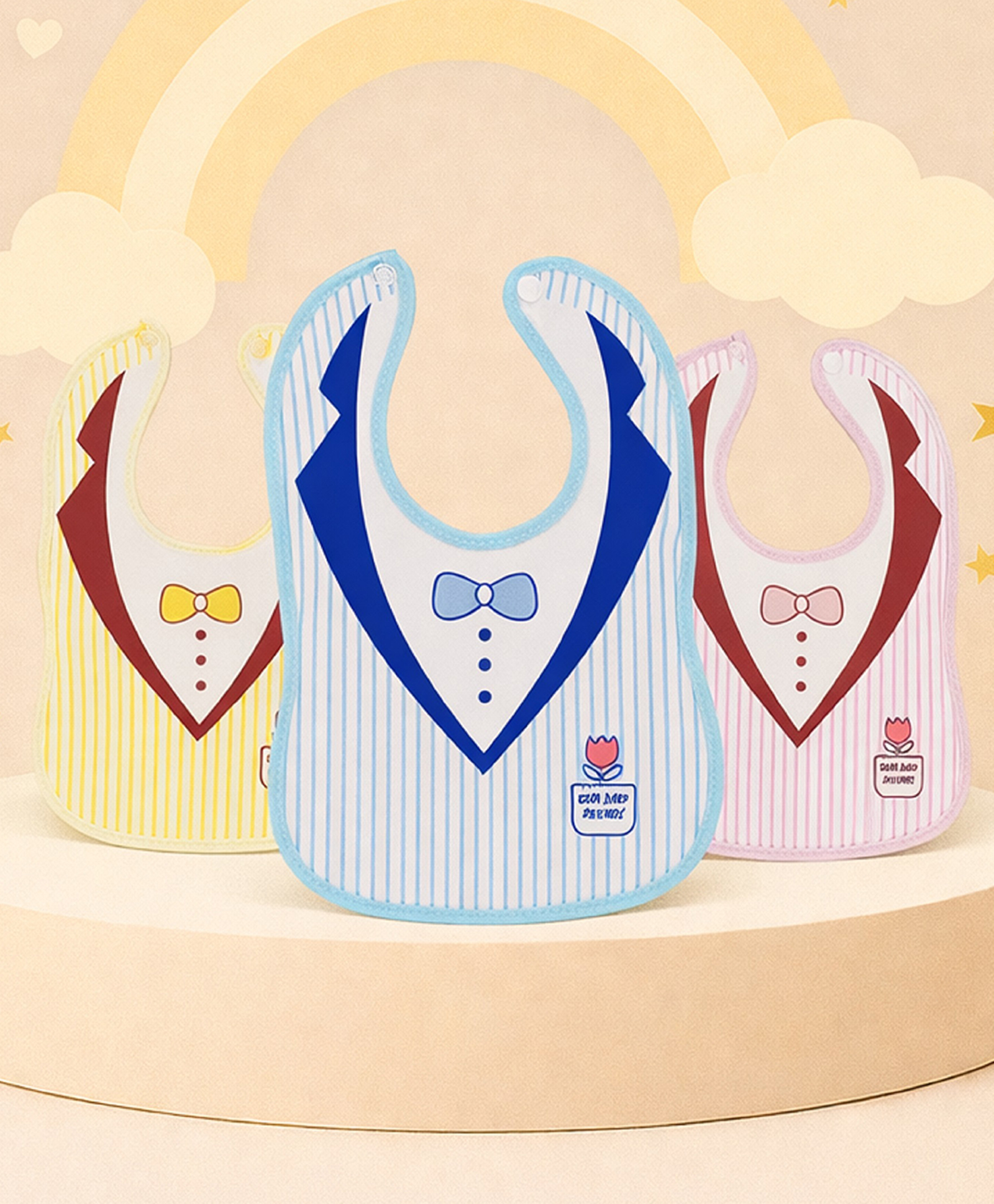 The Cheeky Kidzz Pack Of 3 Newborn Baby Cotton Printed Feeding Snap Button Aprons Bibs Everyday Use (T-SHIRT | TIE)-picture-11