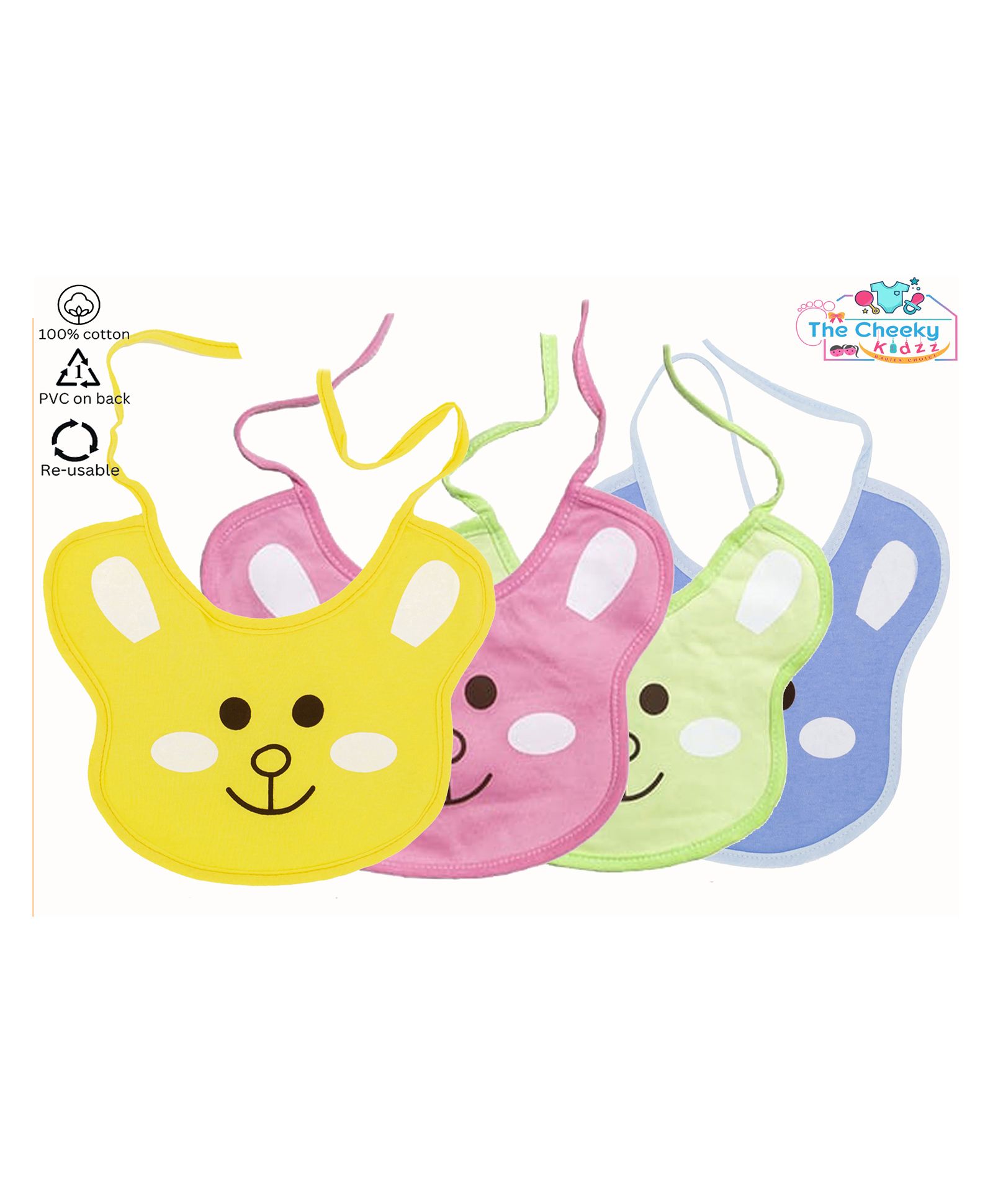 The Cheeky Kidzz Baby Knot Style Double Layered Waterproof Feeding Aprons Bibs Cute Attractive Designs Drool Bibs(PACK OF 4)-image-11