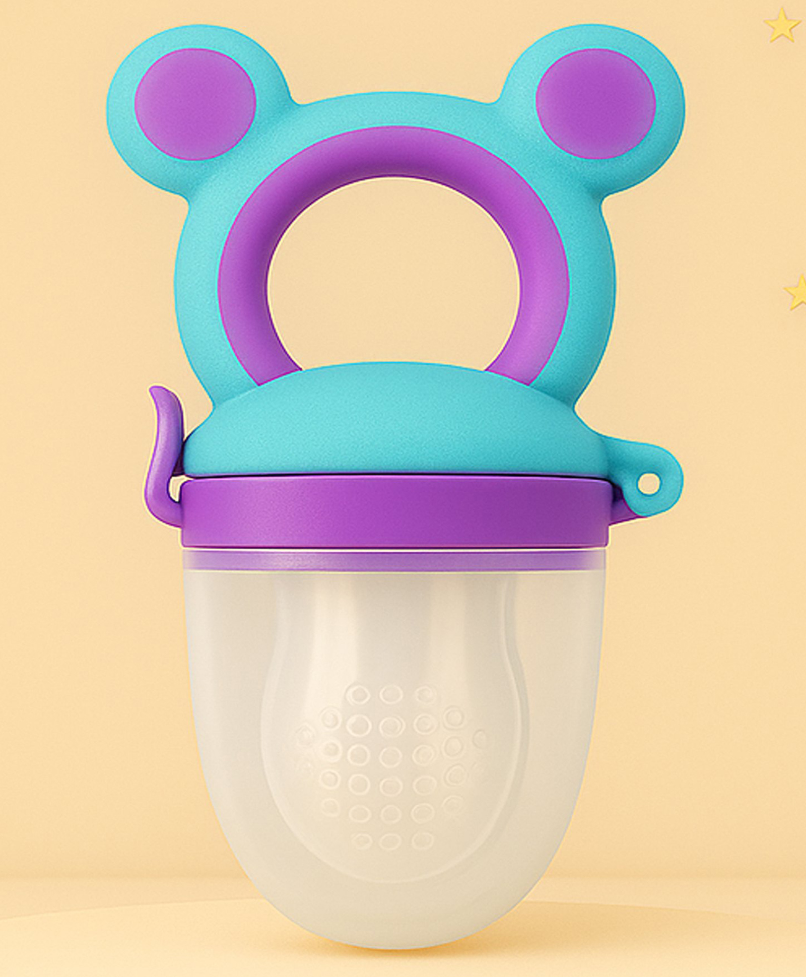 The Cheeky Kidzz Premium Silicone Baby Soother Fruit Vegetable Food Rattle Nibbler Teething Teether and Feeder(PURPLE)-image-26