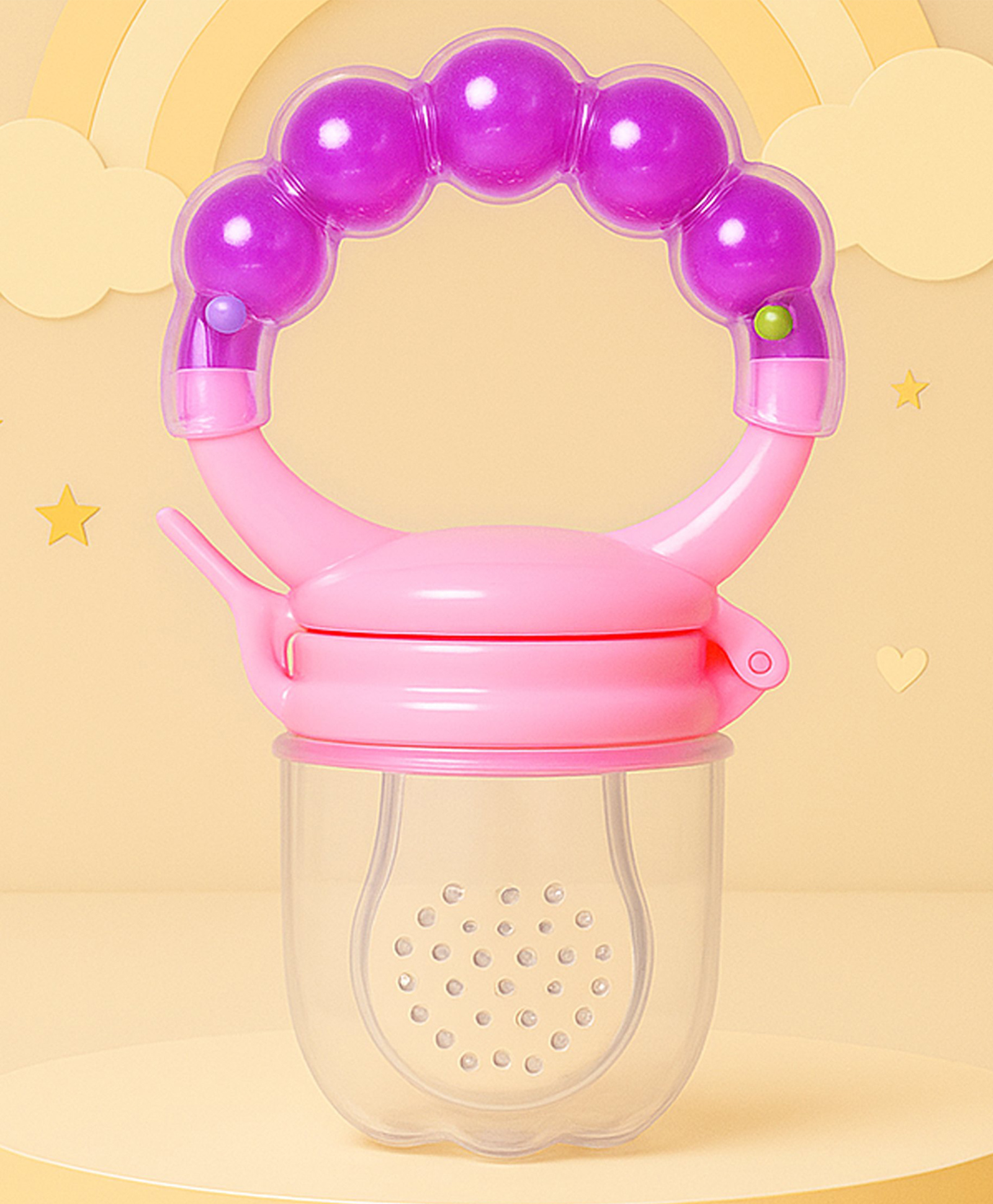 The Cheeky Kidzz Soft Silicon Nibbler with Rattle for Babies BPA Free Teether and Feeder (PINK)-image-37
