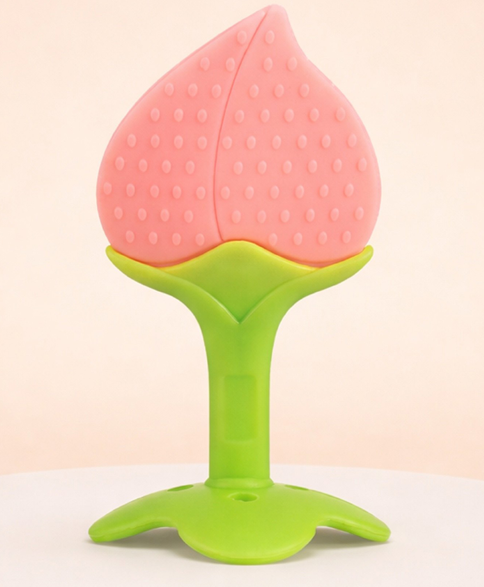 The Cheeky Kidzz Fruit Shape Silicone Teether Toys for Baby Textured Molar Teeth Soother Massage Teether and Feeder(PEACH)-picture-27
