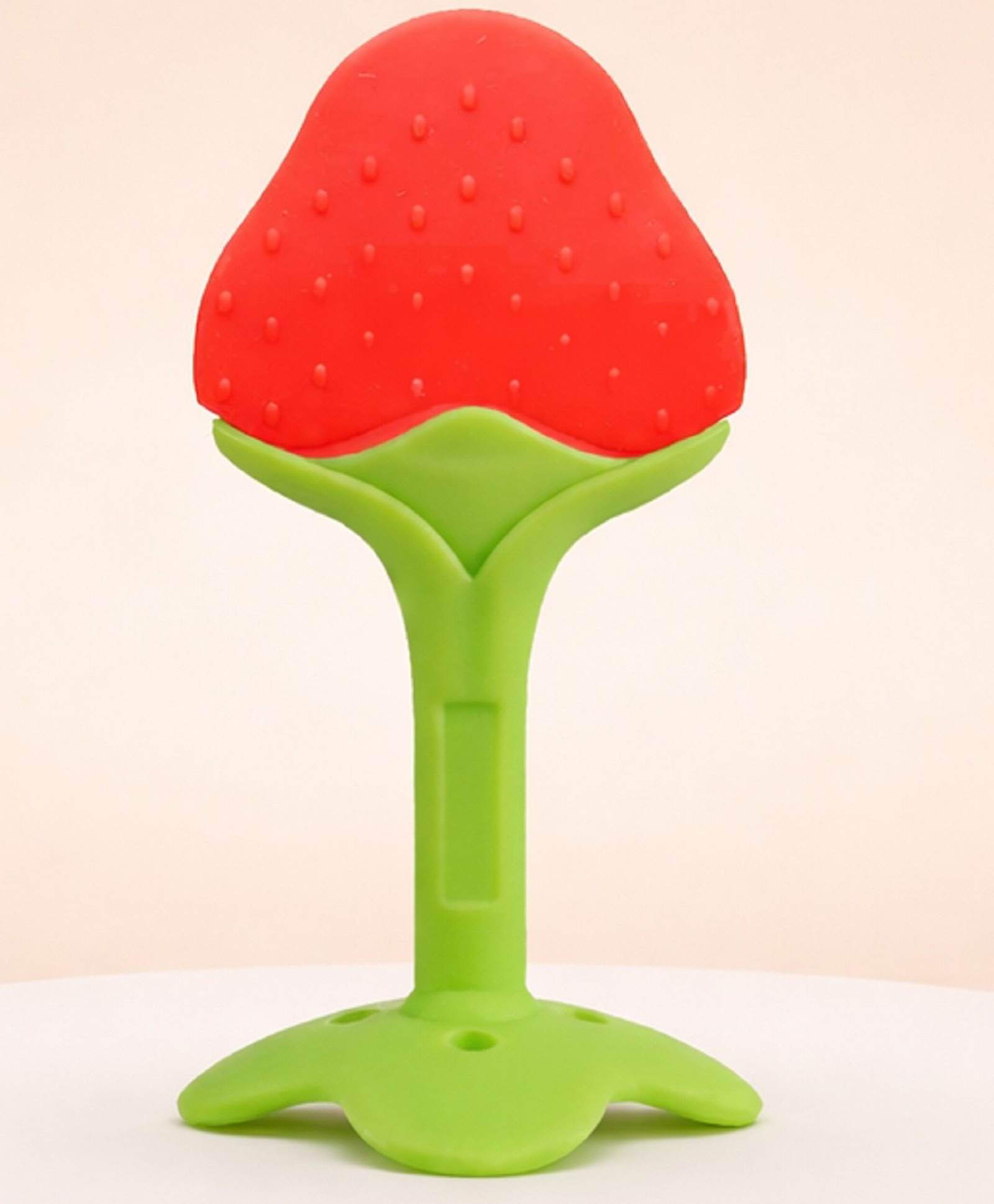 The Cheeky Kidzz Fruit Shape Silicone Teether Toys for Baby Textured Molar Teeth Soother Massage Teether and Feeder(STRAWBERRY)-image-14