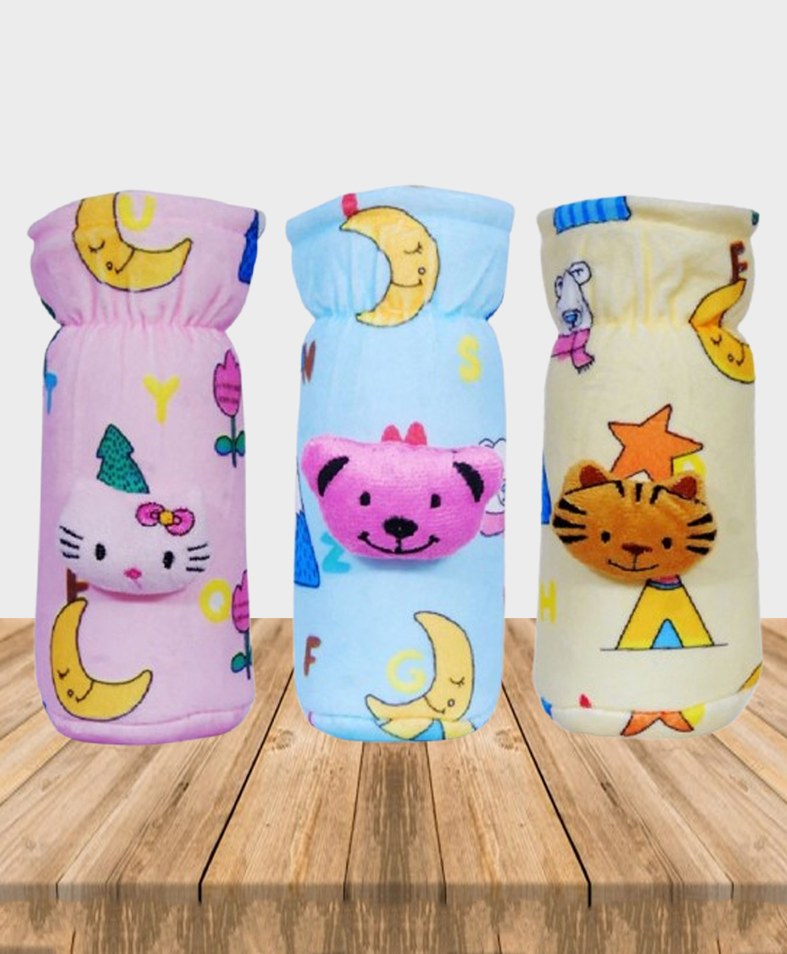 The Cheeky Kidzz Stretchable Soft Velvet Plush  Cartoon Prints Baby Feeding Bottle Covers Suitable for 150ml 220ml 240ml 250ml Feeding Bottles(Pack Of 3)-picture-38