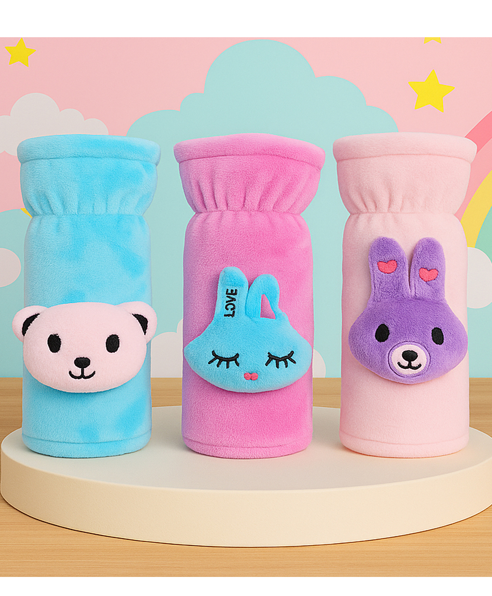 The Cheeky Kidzz Pack of 3 Baby Soft Stretchable Cartoon Baby Glass Feeding Bottle Covers for 150ml 220ml 240ml 250ml (Multi-Colors)-picture-18