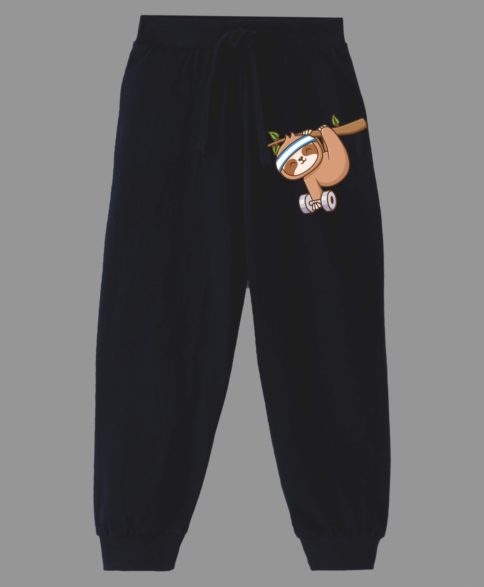 KAVEE Pure Cotton Sloth Printed Bio Washed Joggers - Black-image-46