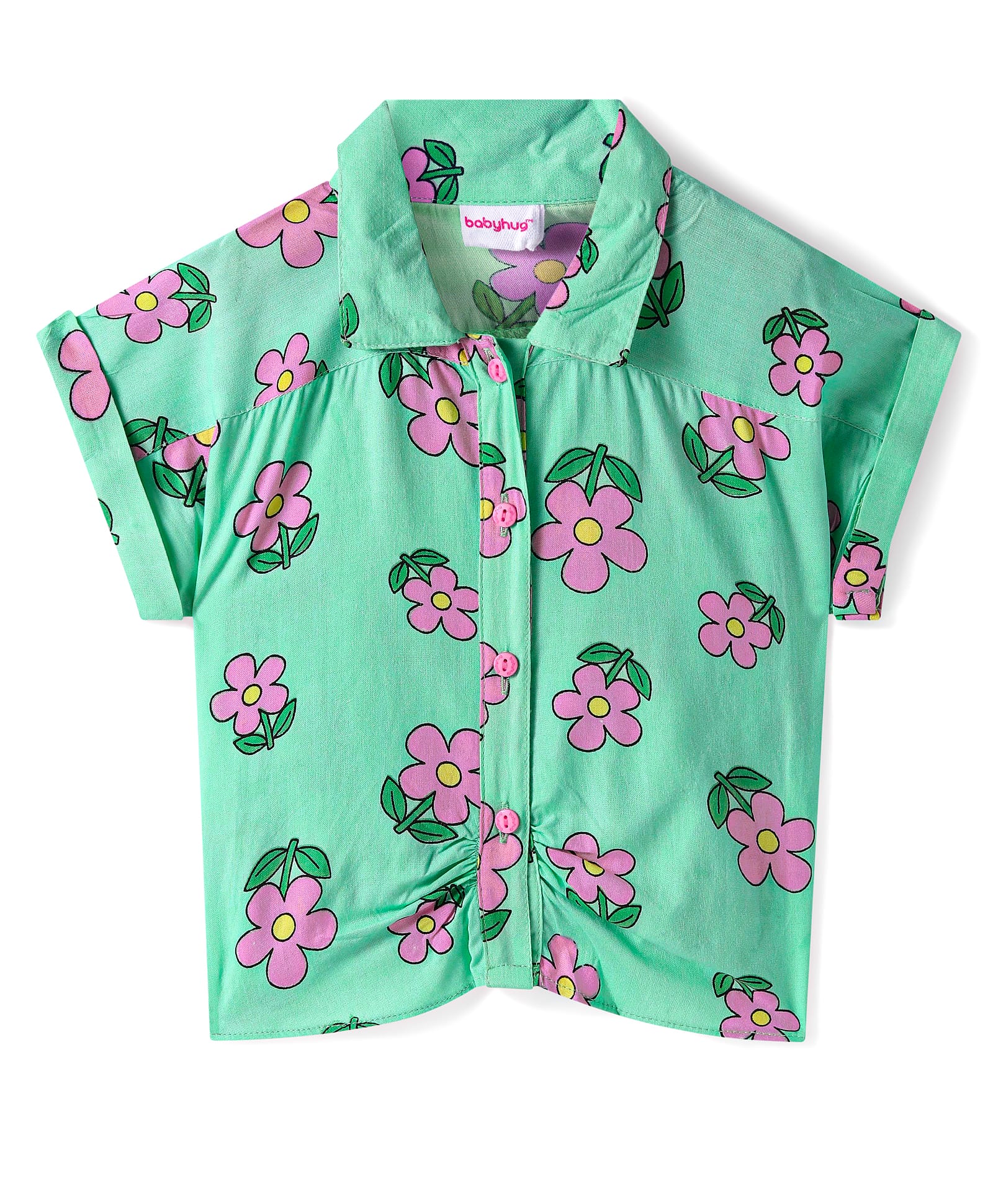 Babyhug Rayon Woven Half Sleeves Top With Floral Print - Sea Green-image-18