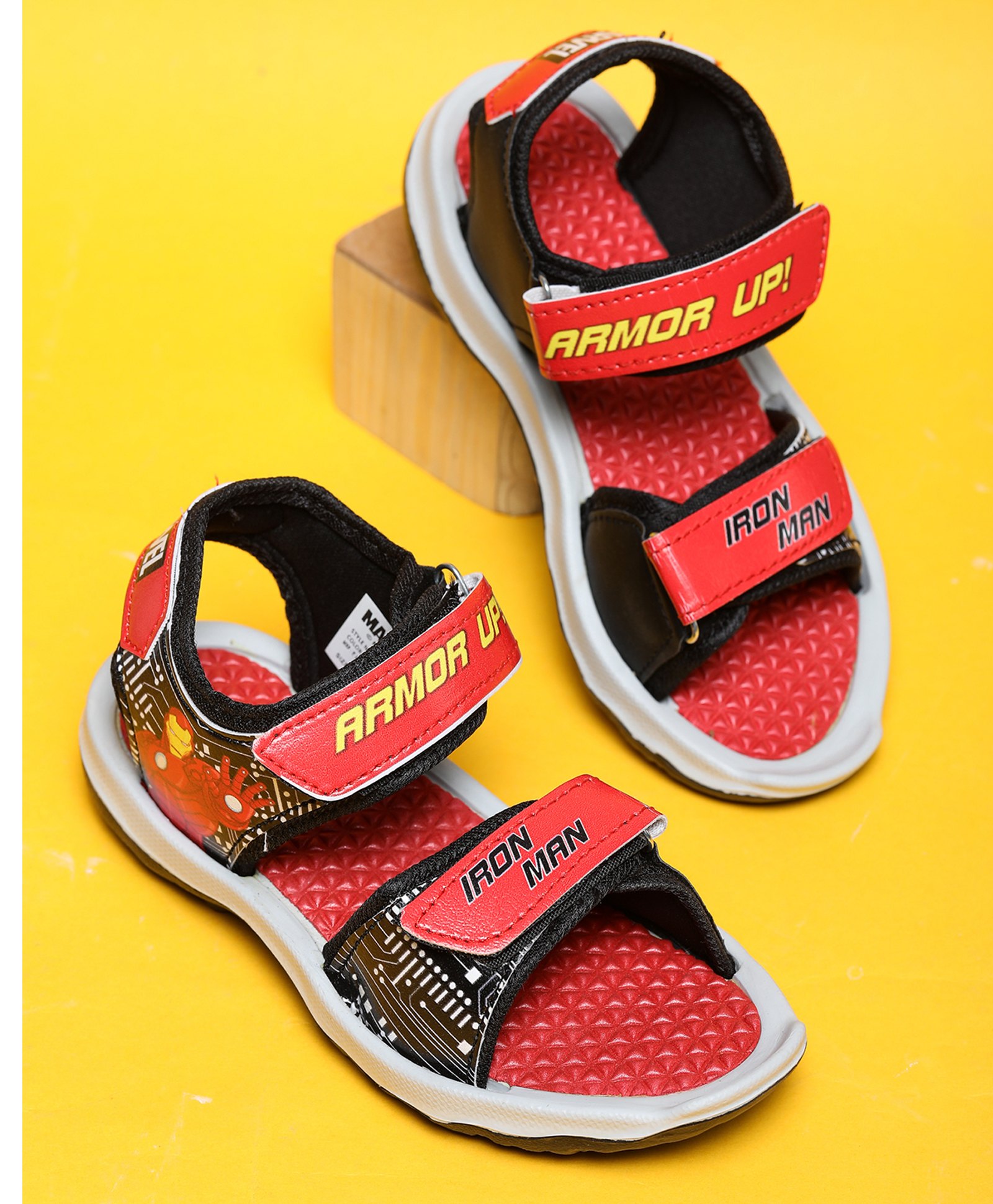 Toothless Avengers Featuring Iron Man Text Detailed Velcro Closure Sandals - Red-picture-17