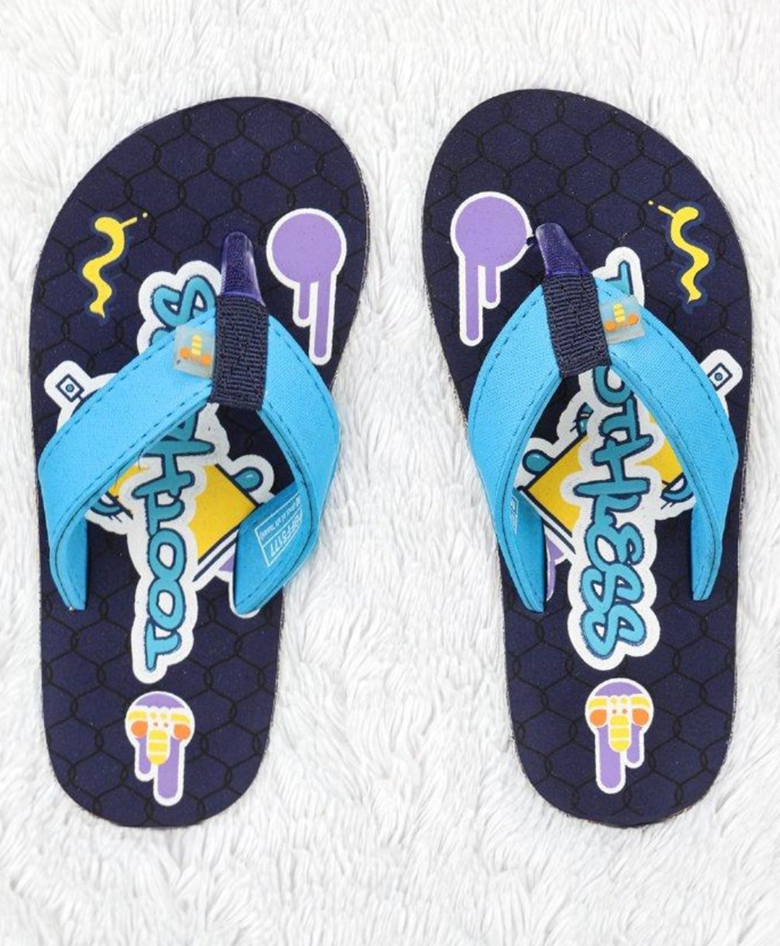 Toothless Brand Name Text Detailed Flip Flops - Navy Blue-image-40