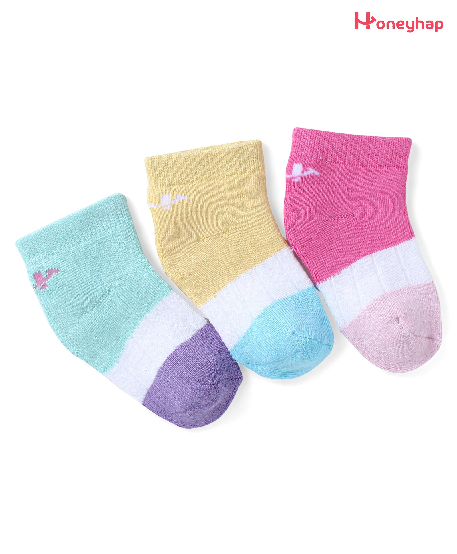 Honeyhap Premium Cotton Bamboo Knit with Bio Finish Ankle Length Socks with Design Pack of 3 - Sachet Pink Honeydew & Pale Banana-image-22