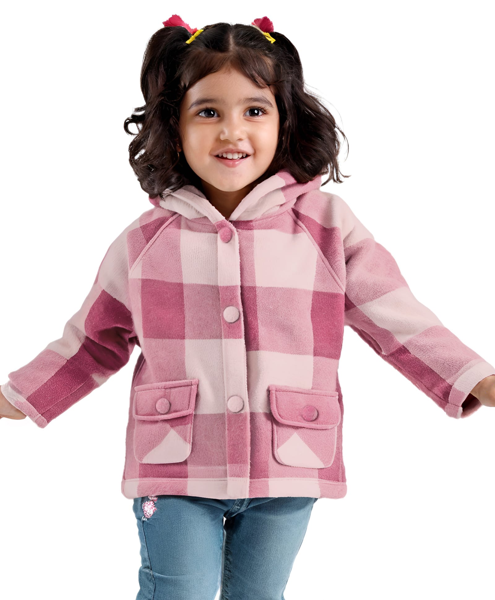 Babyhug Woven Full Raglan Sleeves Checkered Hooded Coat - Pink-image-38