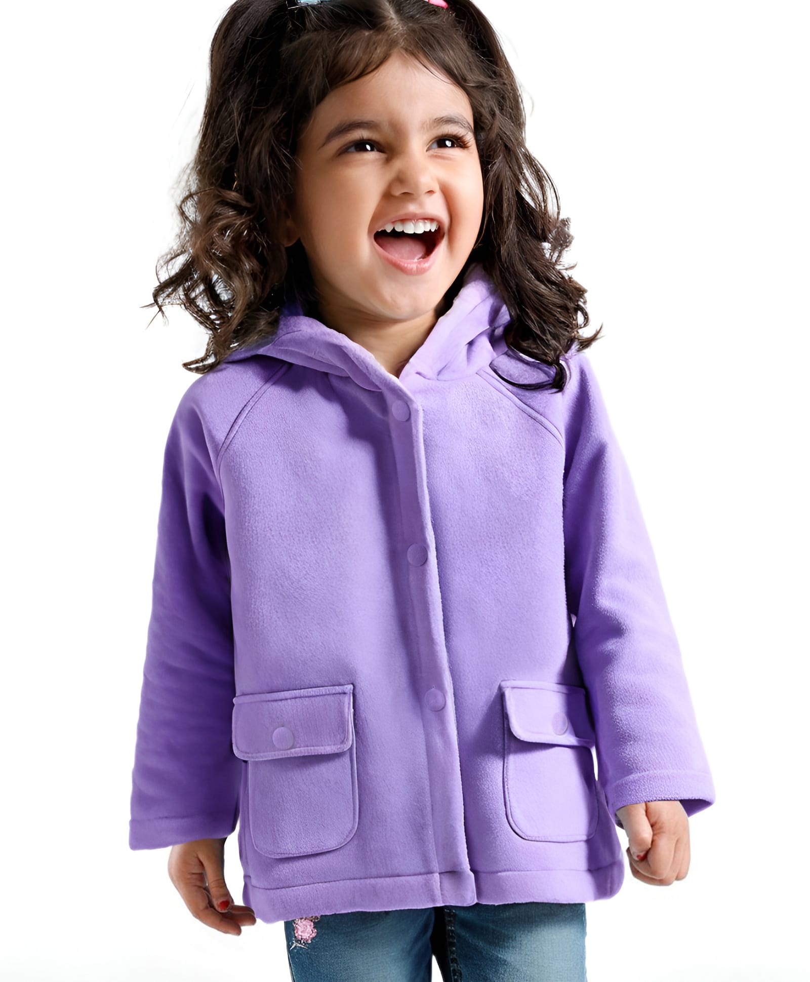 Babyhug Woven Full Raglan Sleeves Solid Hooded Overcoat - Lilac-image-1