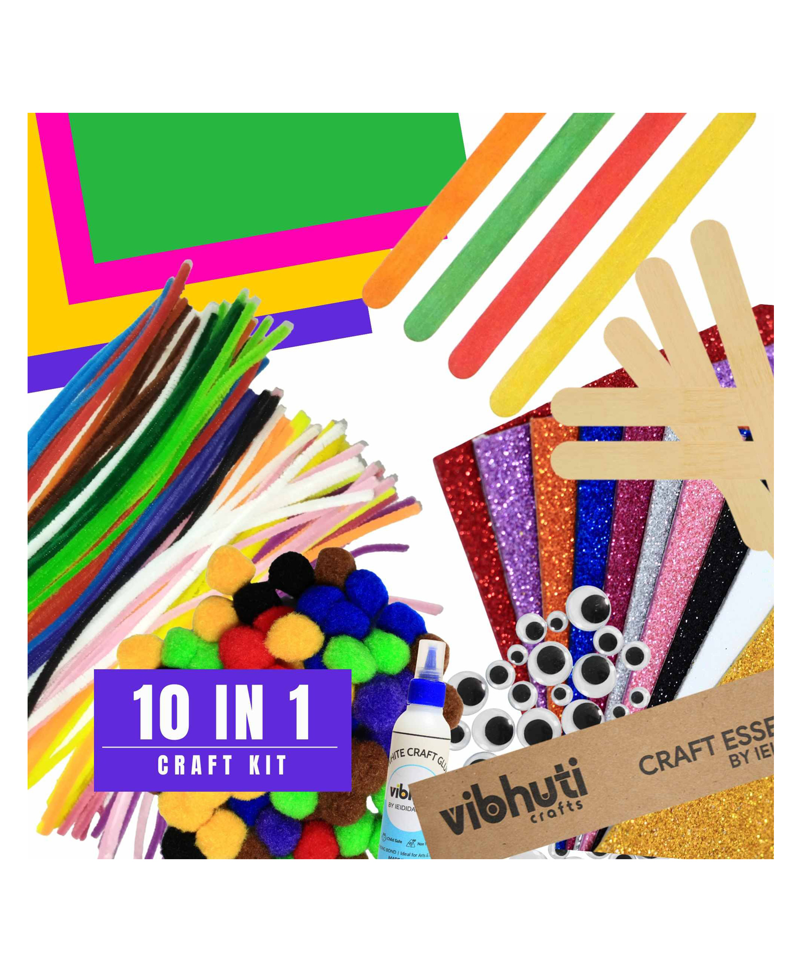 VibhutiCrafts Ultimate Craft Bundle: 10-in-1 Mega Kit with Pipe Cleaners, Pom Poms, Googly Eyes, and More - Perfect for Creative Kids-image-35