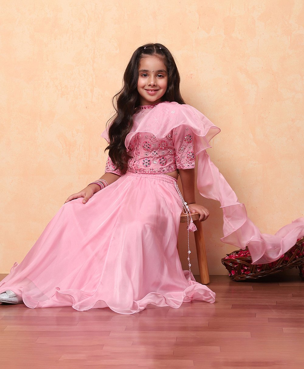 BIBA Half Sleeves Sequin Embroidered Lehenga Choli Set - Pink-picture-27