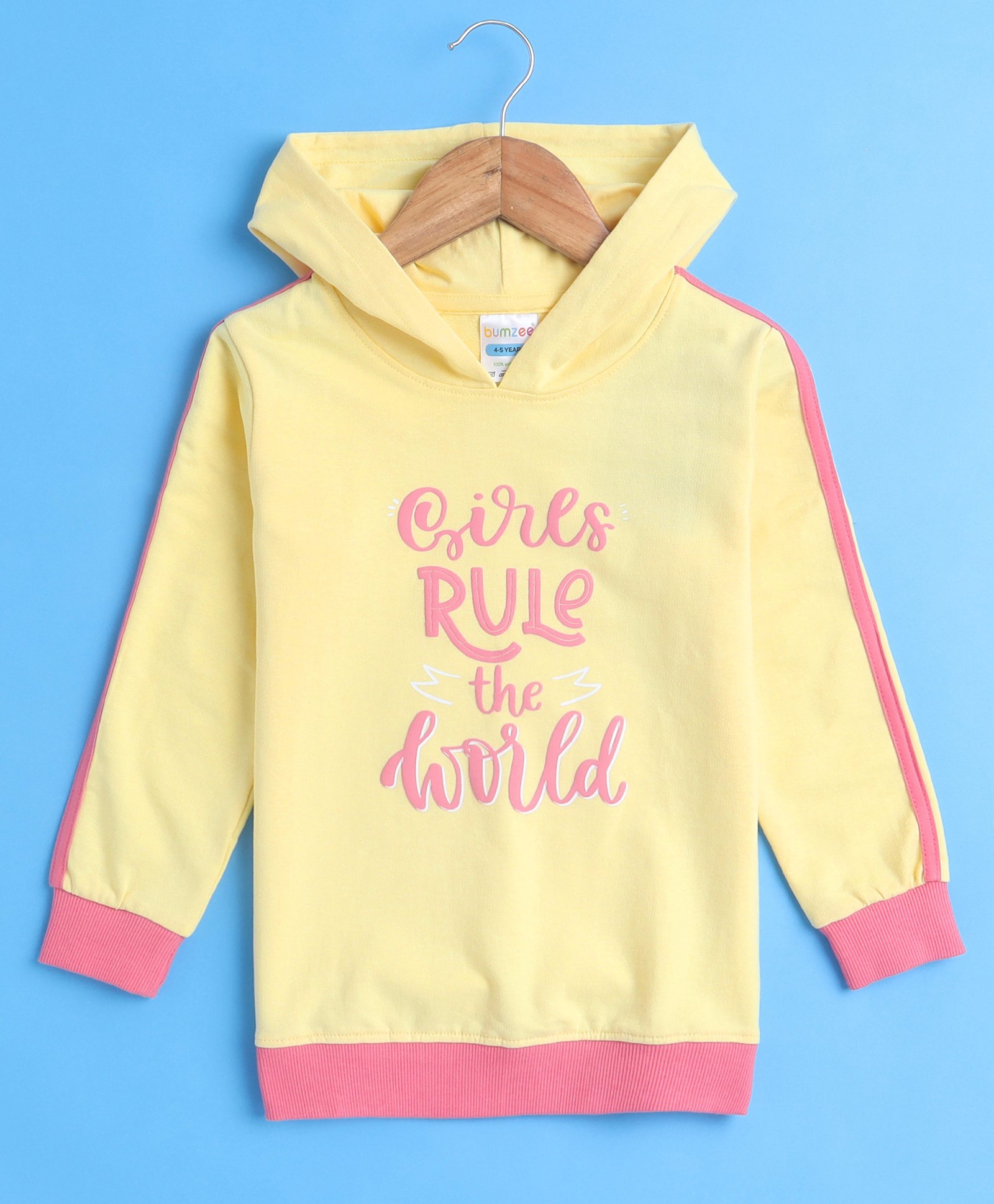 BUMZEE Full Sleeves Text Printed Hooded Sweatshirt - Yellow-picture-46