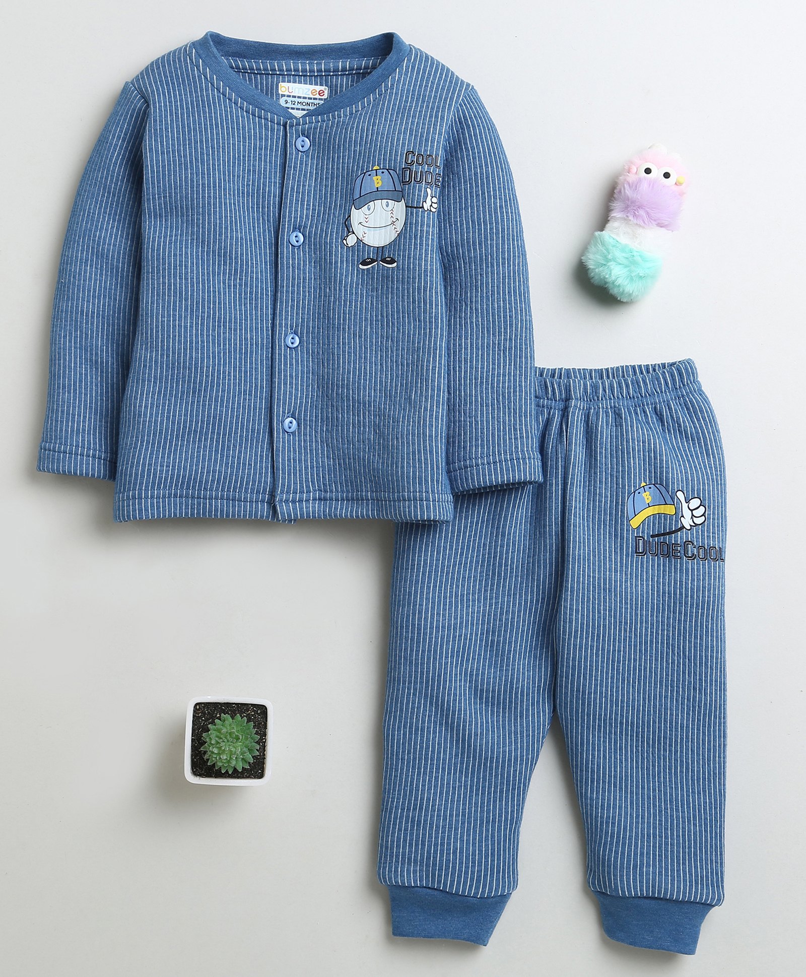 BUMZEE Full Sleeves Cool Dude Text Printed Coordinating Tee & Joggers Set - Indigo Blue-image-19