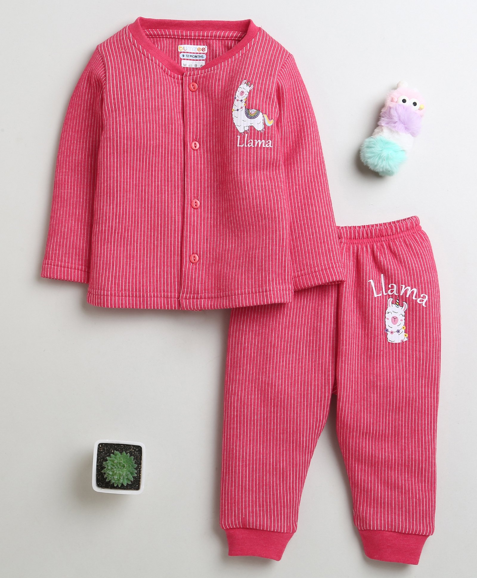 BUMZEE Full Sleeves Llama Printed Coordinating Tee & Joggers Set - Dark Pink-image-49