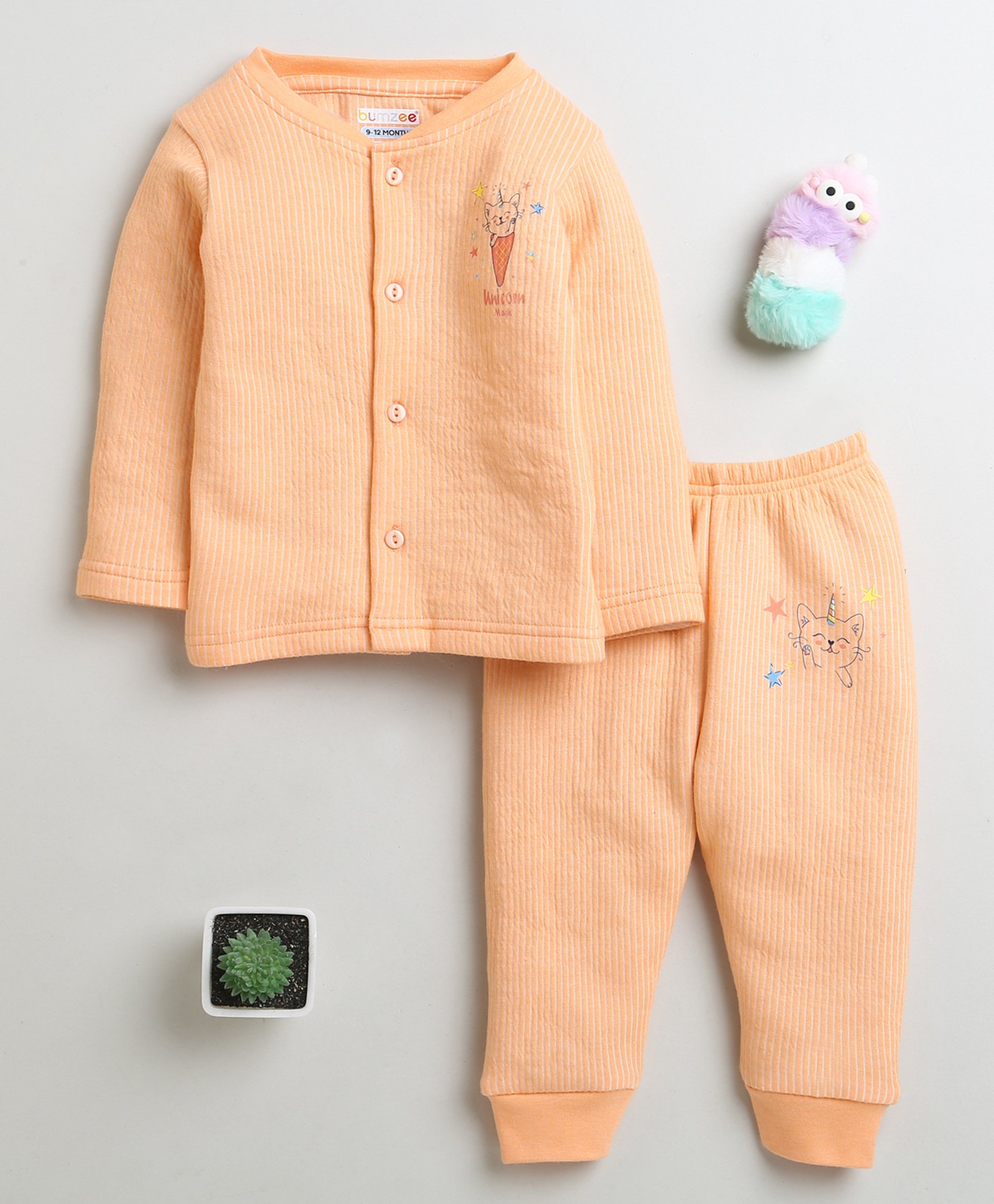 BUMZEE Full Sleeves Cat Printed Coordinating Tee & Joggers Set - Orange-image-40