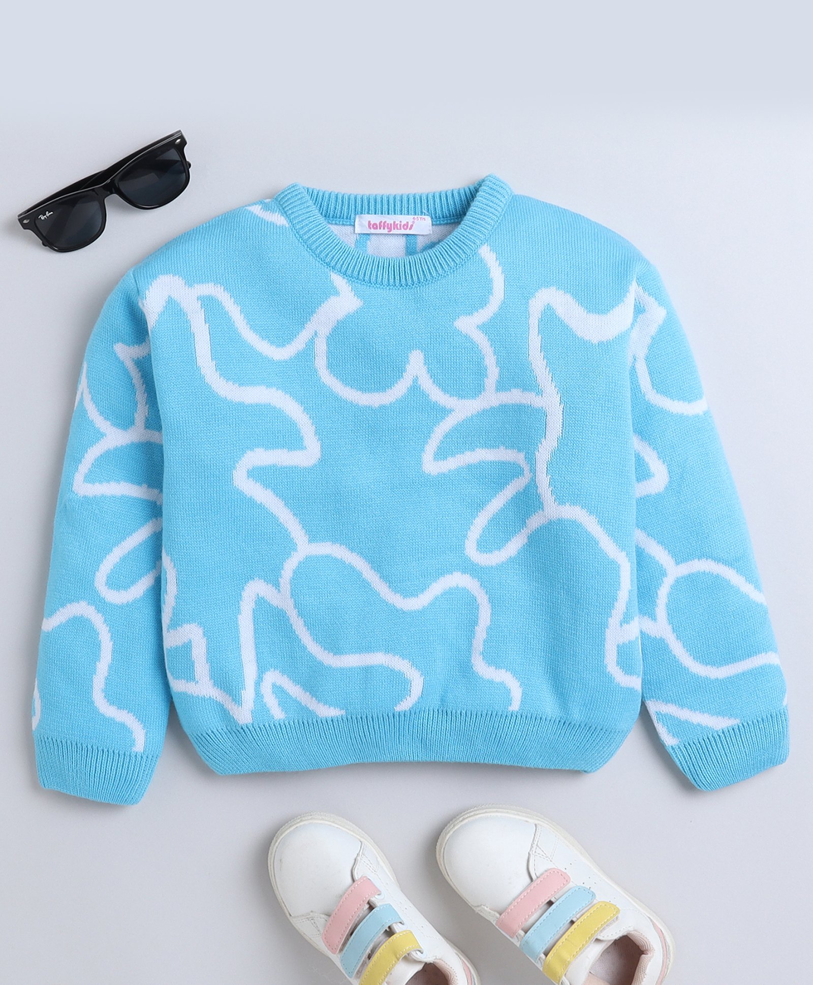 Taffykids Full Sleeves Abstract Knited Pullover Sweater - Blue-picture-15