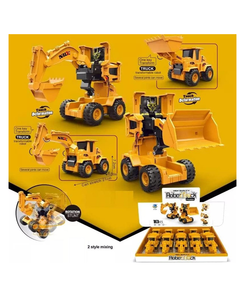Sanjary 2 in 1 Friction Power Bulldozer Truck Convertible Robot Toy  Truck Vehicle Toy for Kids - Pack of 2 color design may vary-picture-11