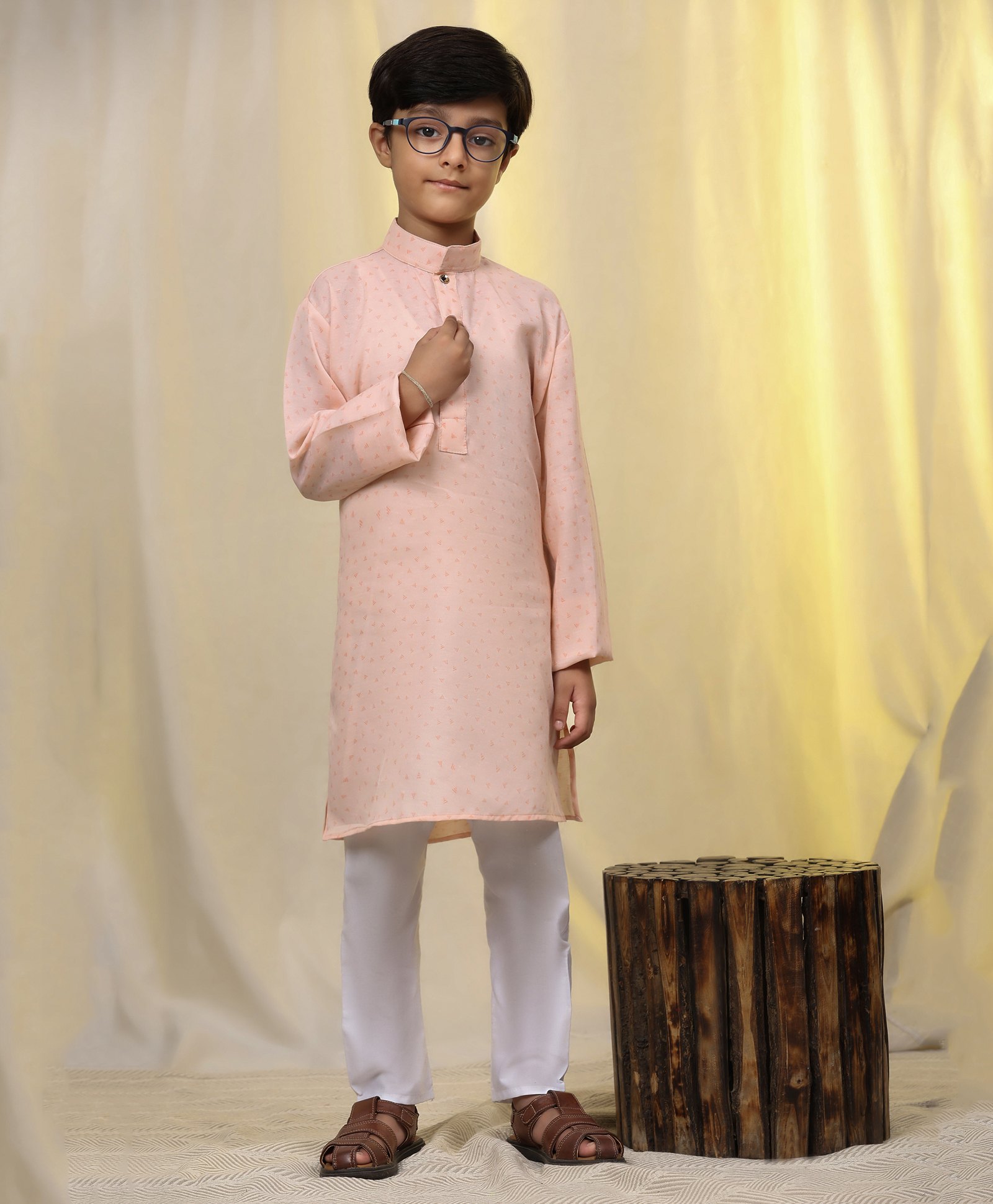 P-MARK Cotton Full Sleeves Abstract Printed Kurta Pyjama Set - Orange-image-38