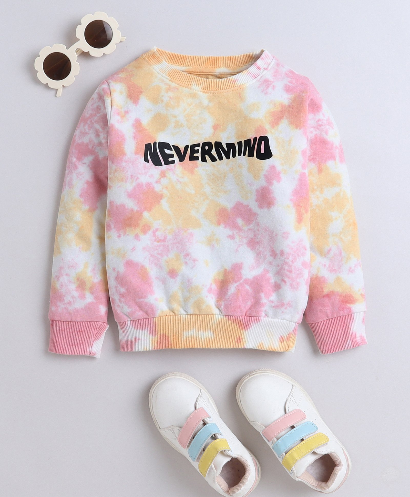 3PIN Full Sleeves Nevermind Text Printed Sweatshirt - White & Pink-picture-27