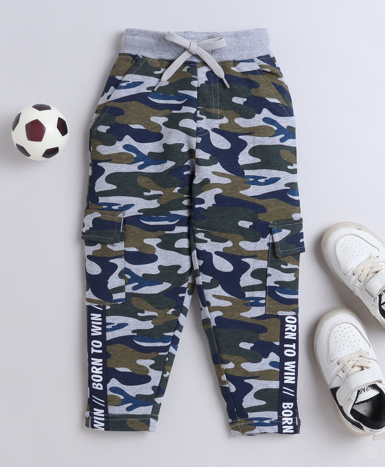3PIN Full Length Camouflage Printed Joggers - Grey Melange & Blue-picture-23