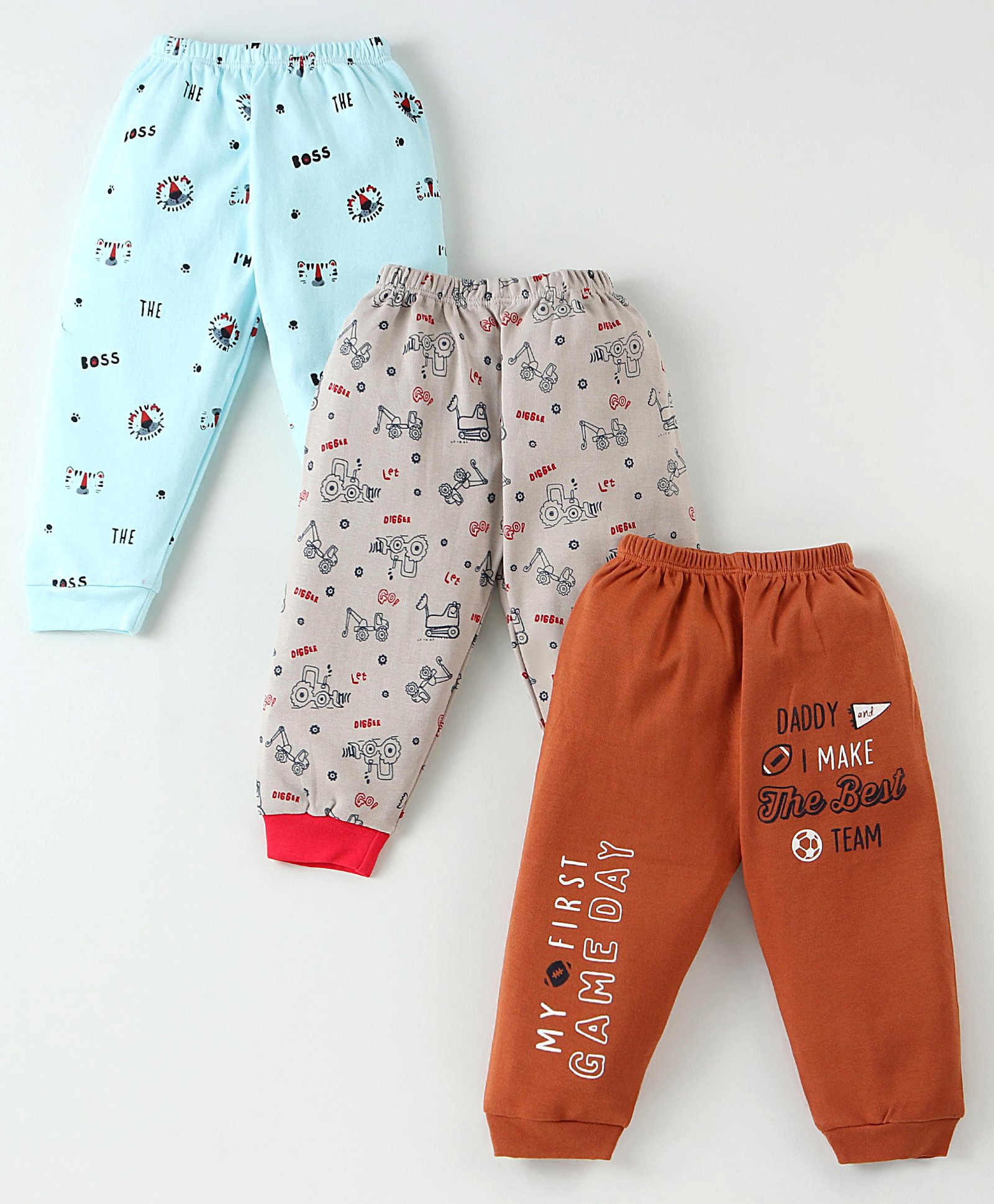 Mini Donuts Pajamas 100% Cotton Full Length Pajamas Text Printed Pack of 3 - Light Grey Light Blue & Brown-image-7