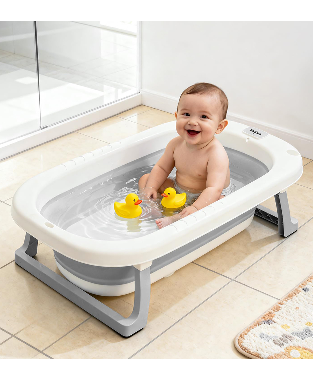 Baybee Jolly Kids Bath Tub for Baby Mini Swimming Pool for Kids, Foldable Bathtub for Baby with Anti Skid Base & Drainer (Grey)-picture-24