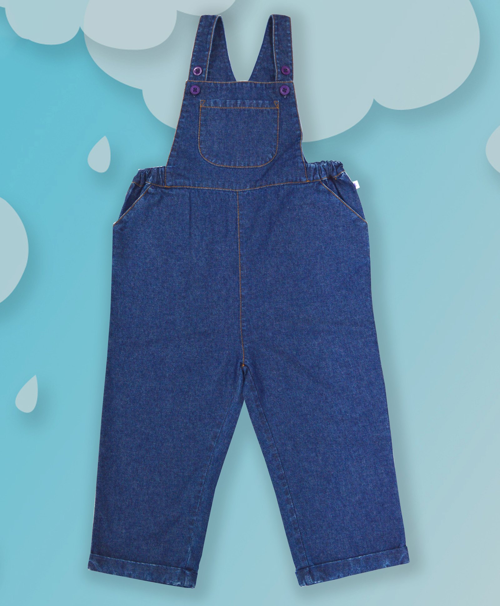 Pranava 100% Organic Cotton Sleeveless Denim Dungaree Dress - Blue-picture-22