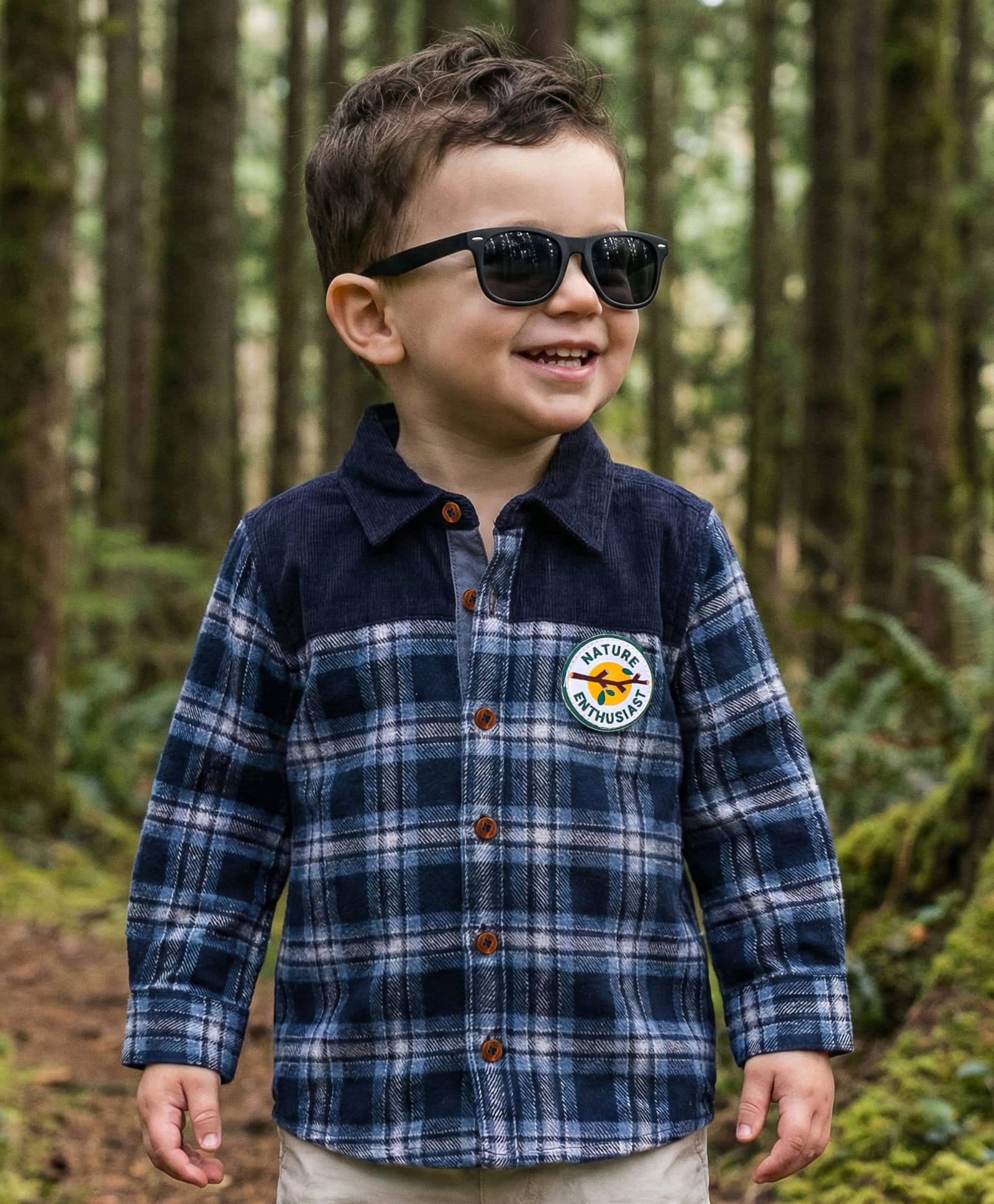 Babyoye Cotton Knit Full Sleeves Checks Shirt with Badge - Navy Blue-picture-15