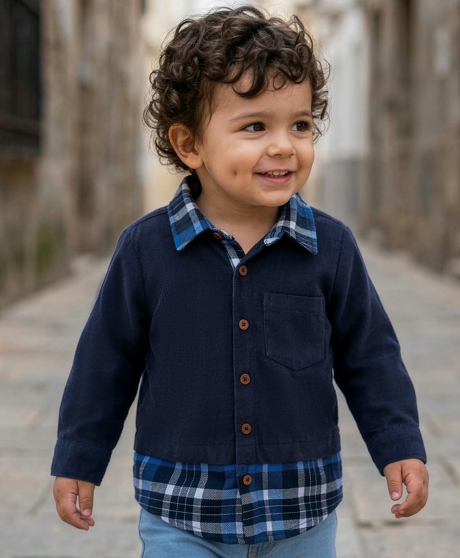 Babyoye Cotton Knit Full Sleeves Cut & Sew Check Shirt -Navy Blue-image-20