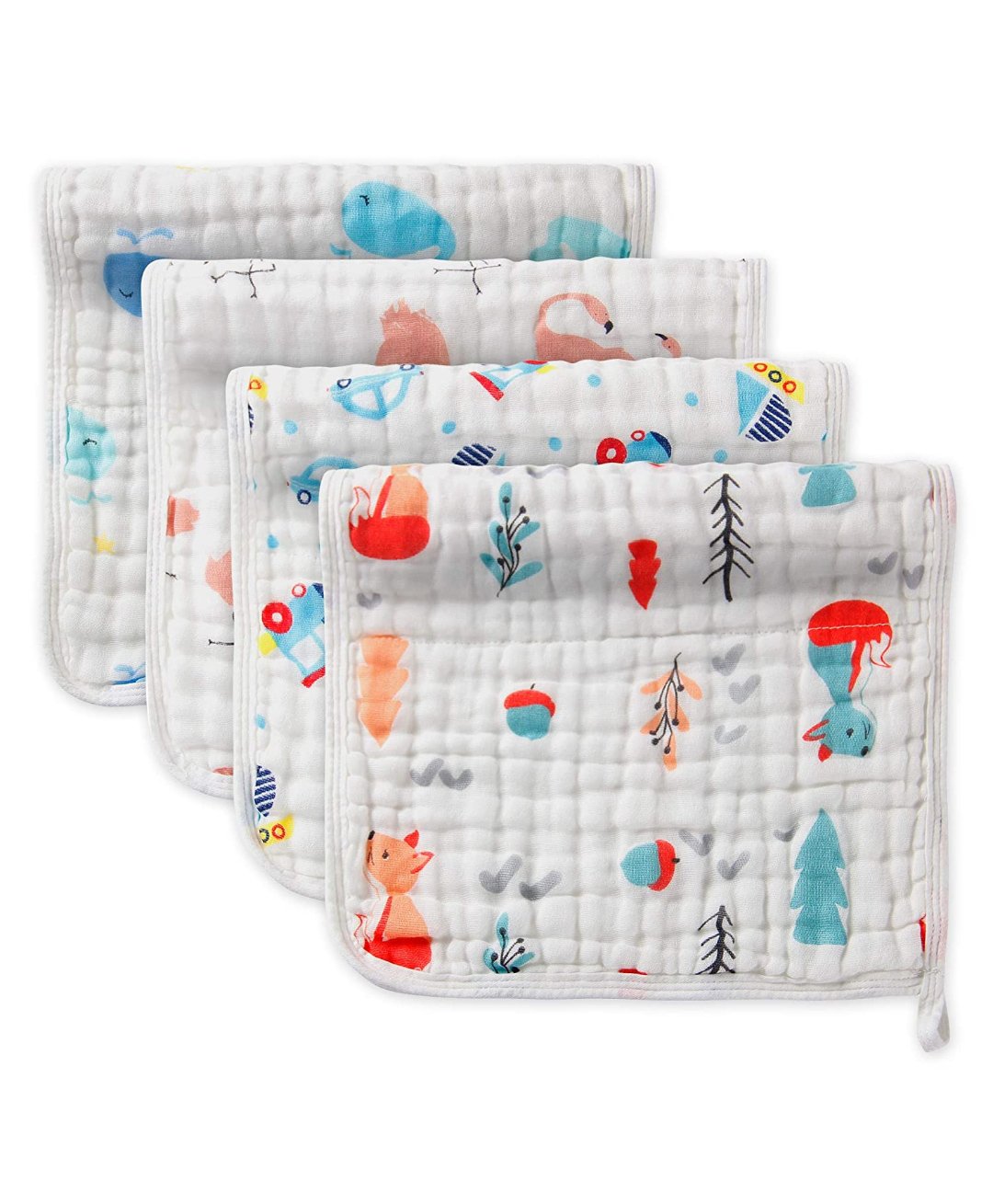 Mom's Home 6 Layered Muslin Burp Cloth Set of 4 (Prints May Vary) - White