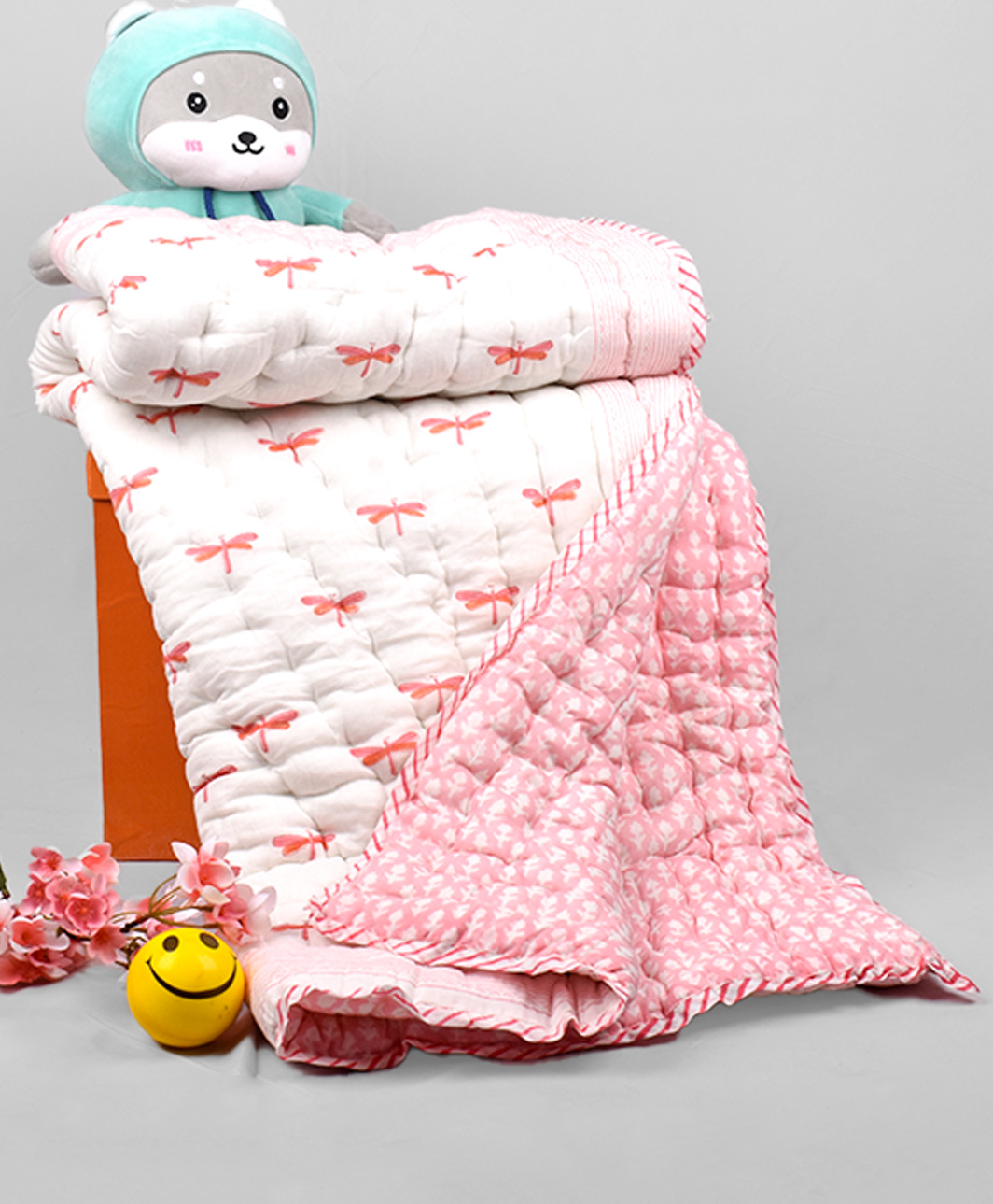 Moms Home Organic Cotton Baby Quilt Dragonfly Print - Multicolour