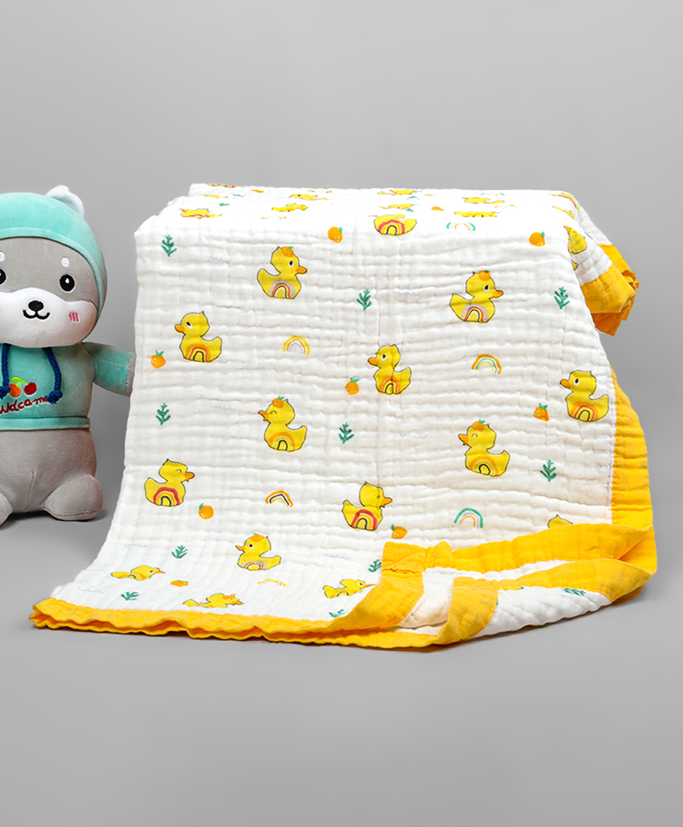 Moms Home Baby Super Soft Absorbent Muslin 6 Layer Towel Cum Blanket Car- Yellow