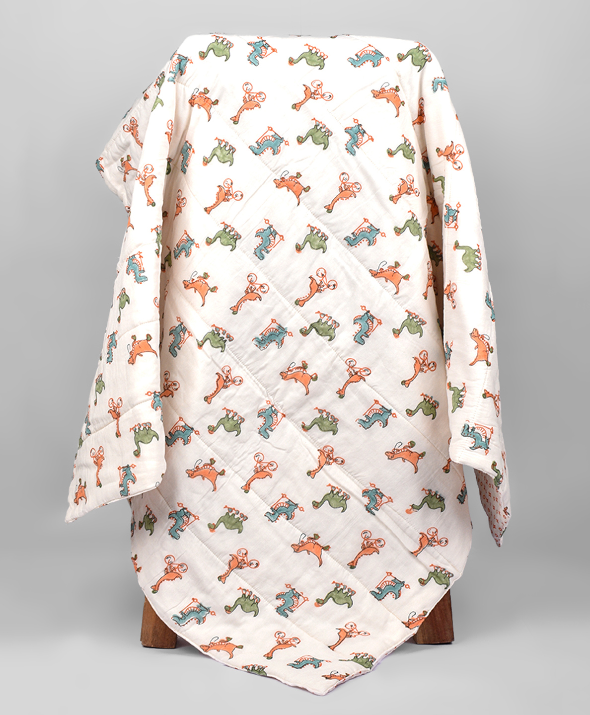 Moms Home Organic Cotton Baby Muslin AC Quilt Blanket Dino- Multicolour
