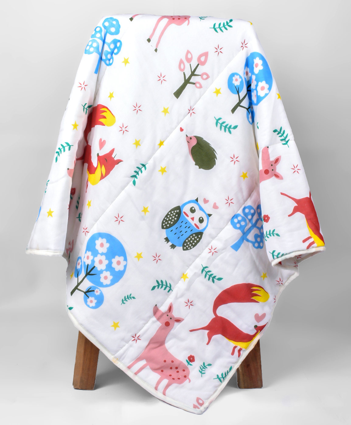 Moms Home Organic Cotton Baby Muslin AC Quilt Blanket Owl Jungle - Multicolour