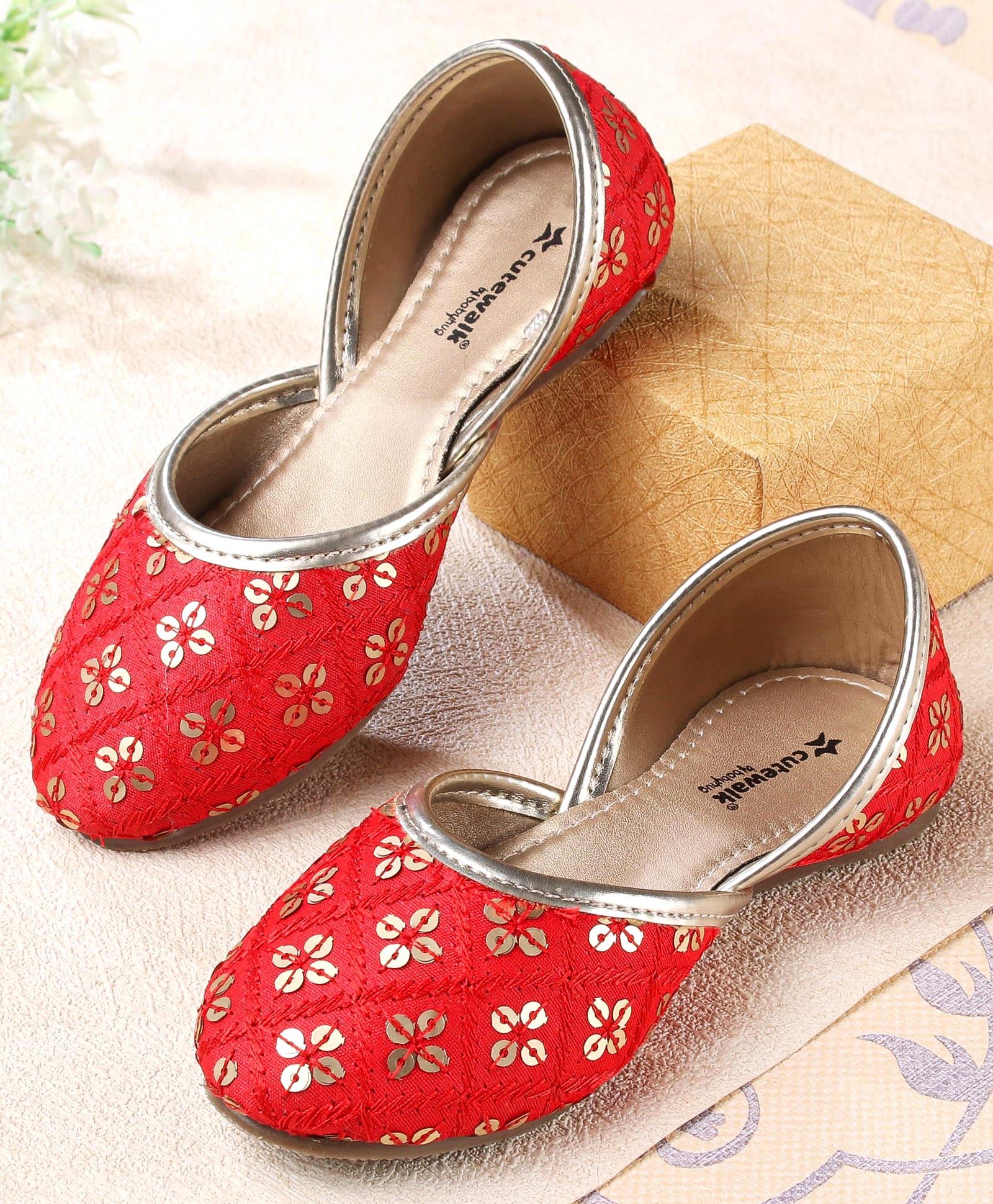 Cute Walk by Babyhug Mojaris with Sequins Embellished - Red