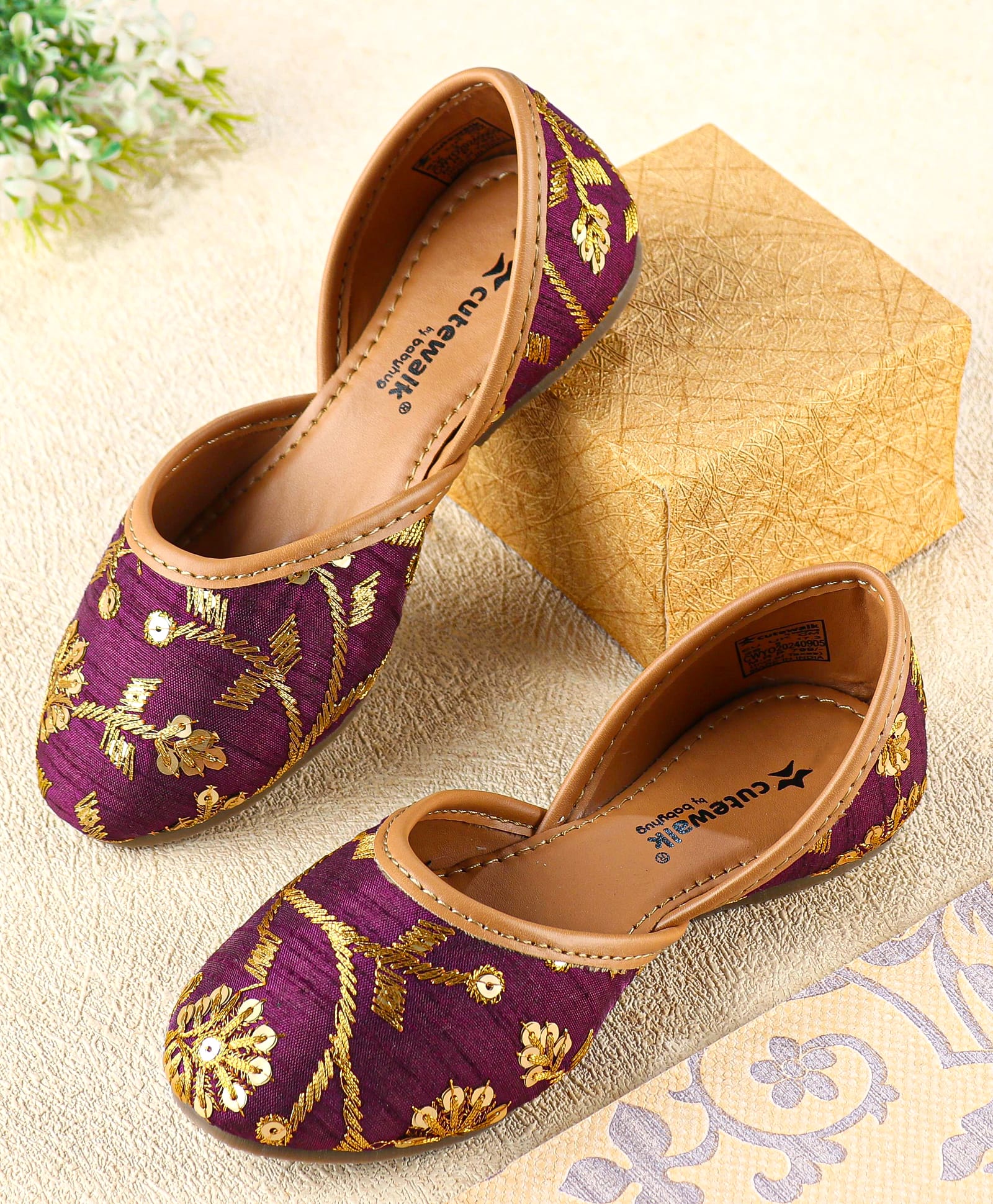 Cute Walk by Babyhug Slip On Mojaris with Sequins Embroidery- Purple