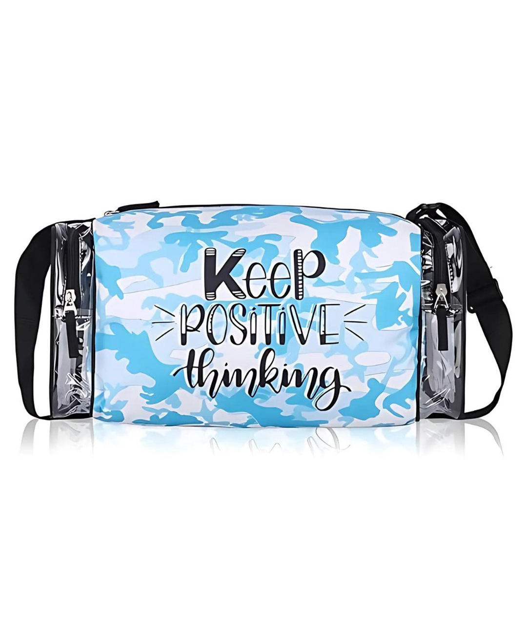 Echo Boomers Blue Camouflage Print Square Travel Duffle Gym Luggage Bag with PVC Side Compartments-image-2