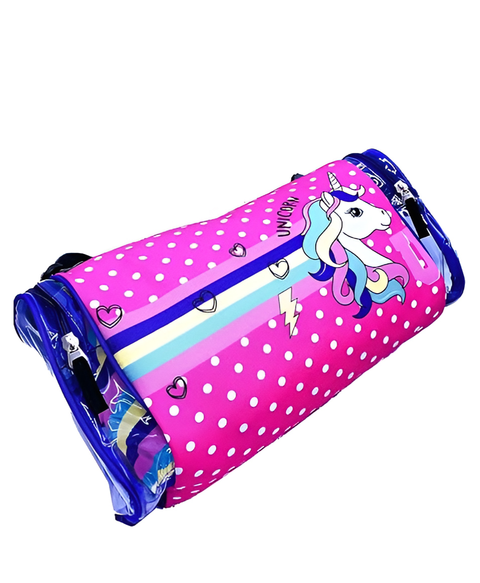 Echo Boomers Pink Unicorn Print Square Travel Duffle Gym Luggage Bag with PVC Side Compartments-picture-11