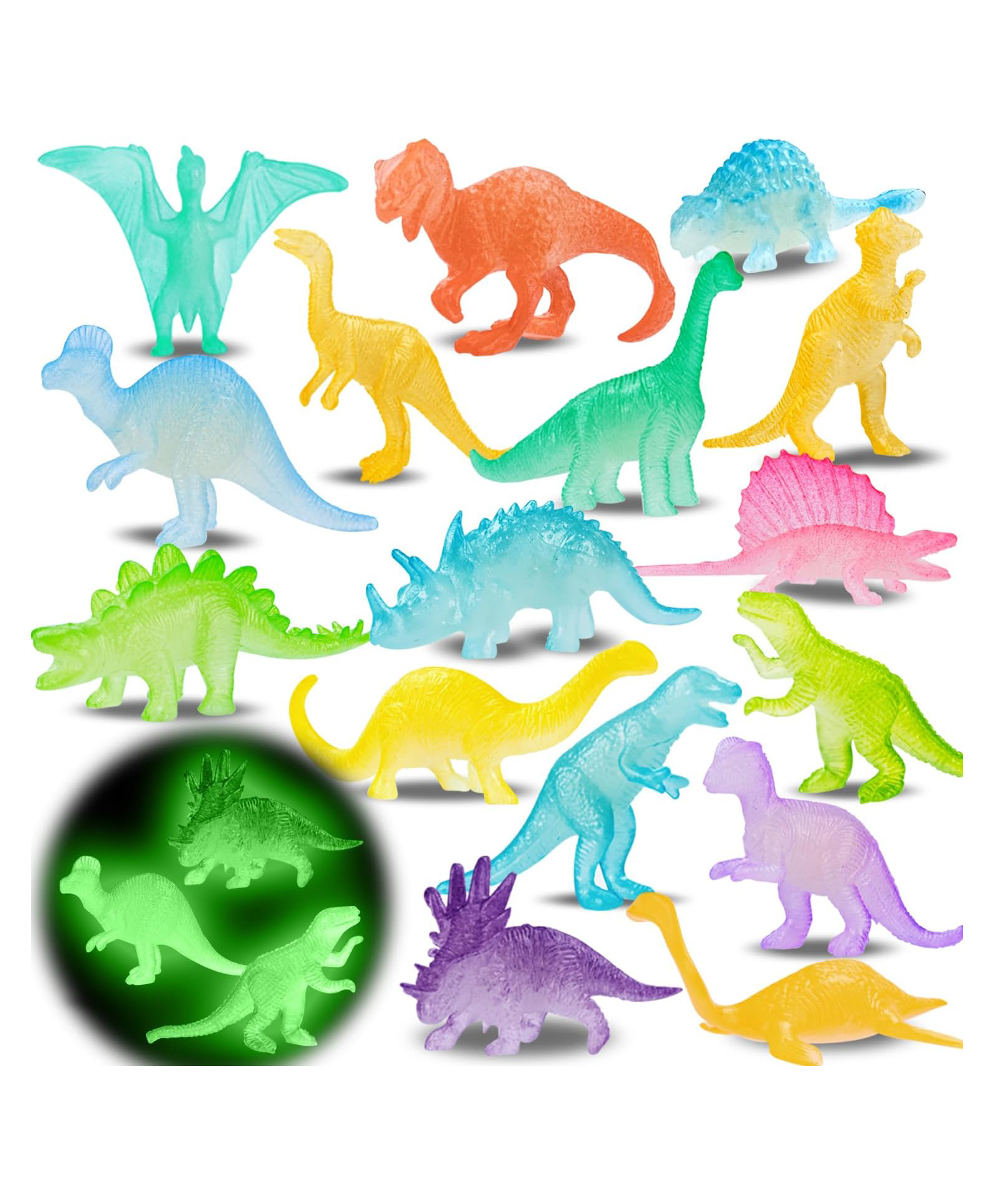SUPER TOY 8 pcs Glow in The Dark Dinosaur Toys Set - Multicolor