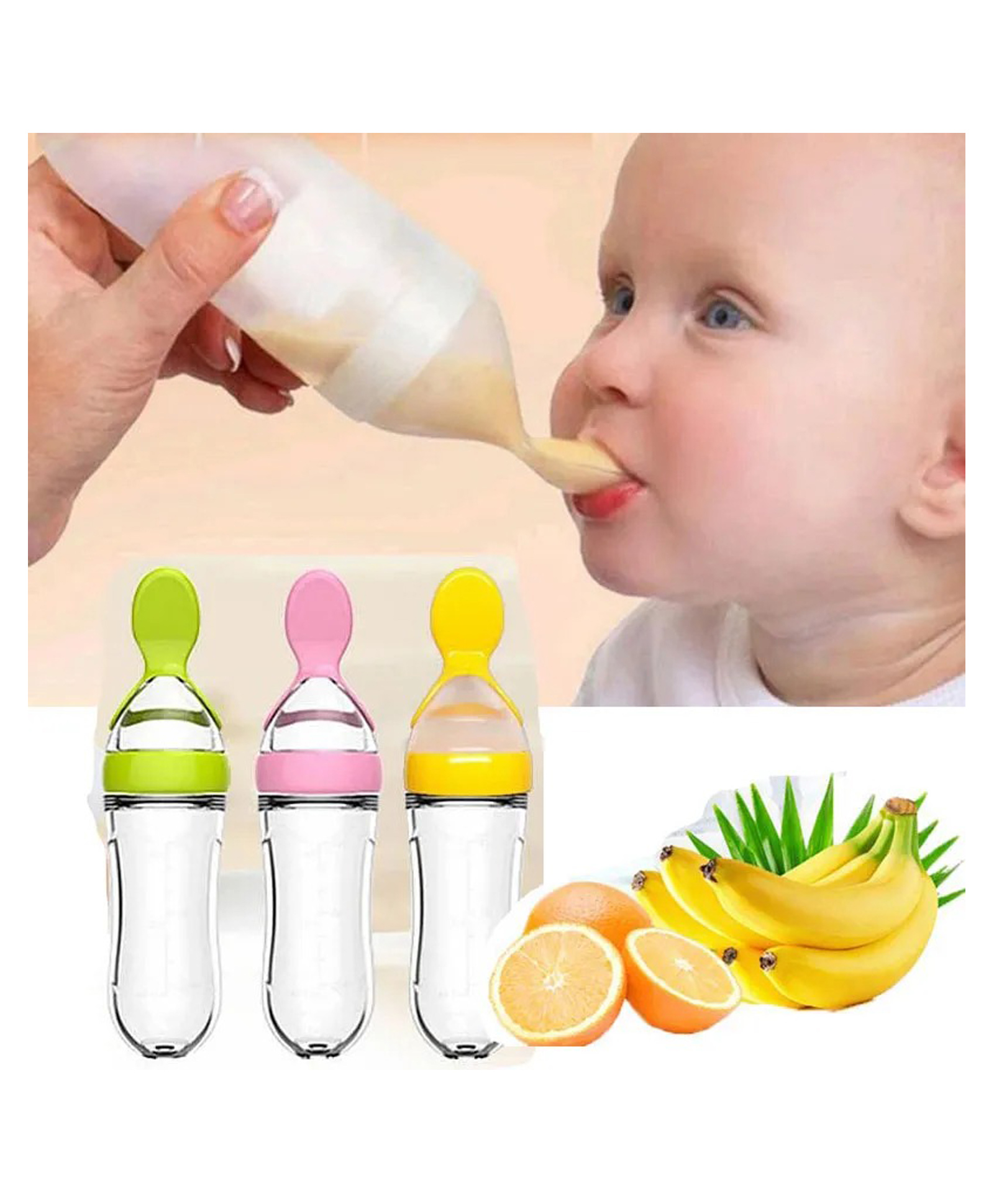 Amitasha 90 ML Baby Feeding Silicone Spoon Bottle- Mullticolor