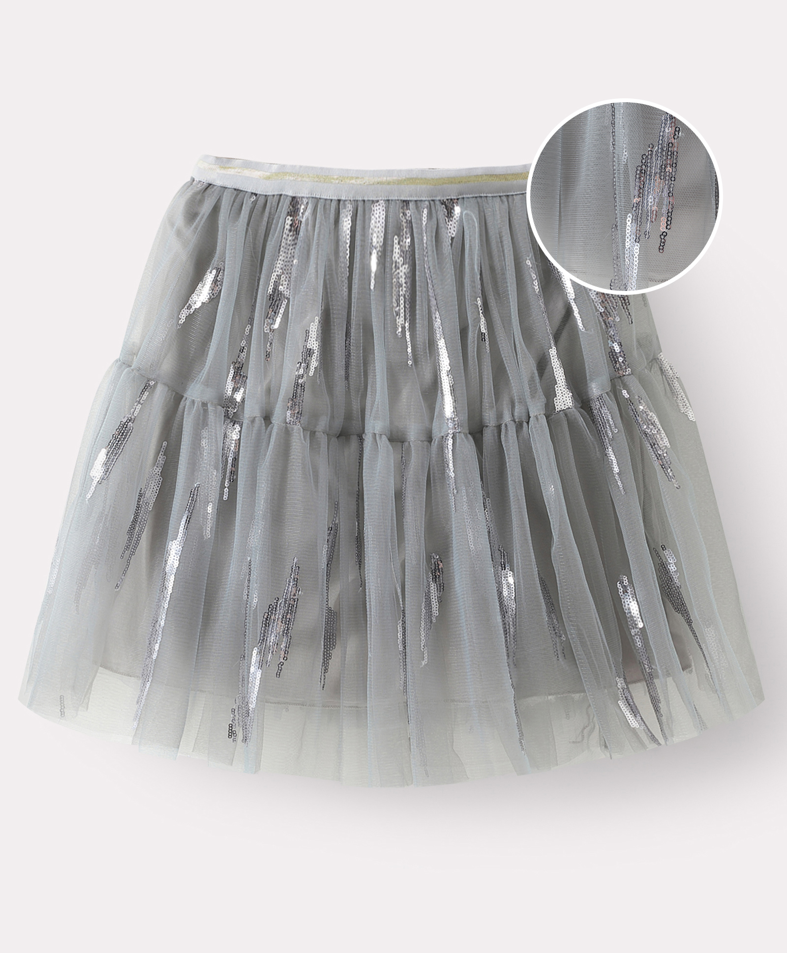 Kookie Kids Knee Length Tiered Skirt with Sequins -Grey-picture-14