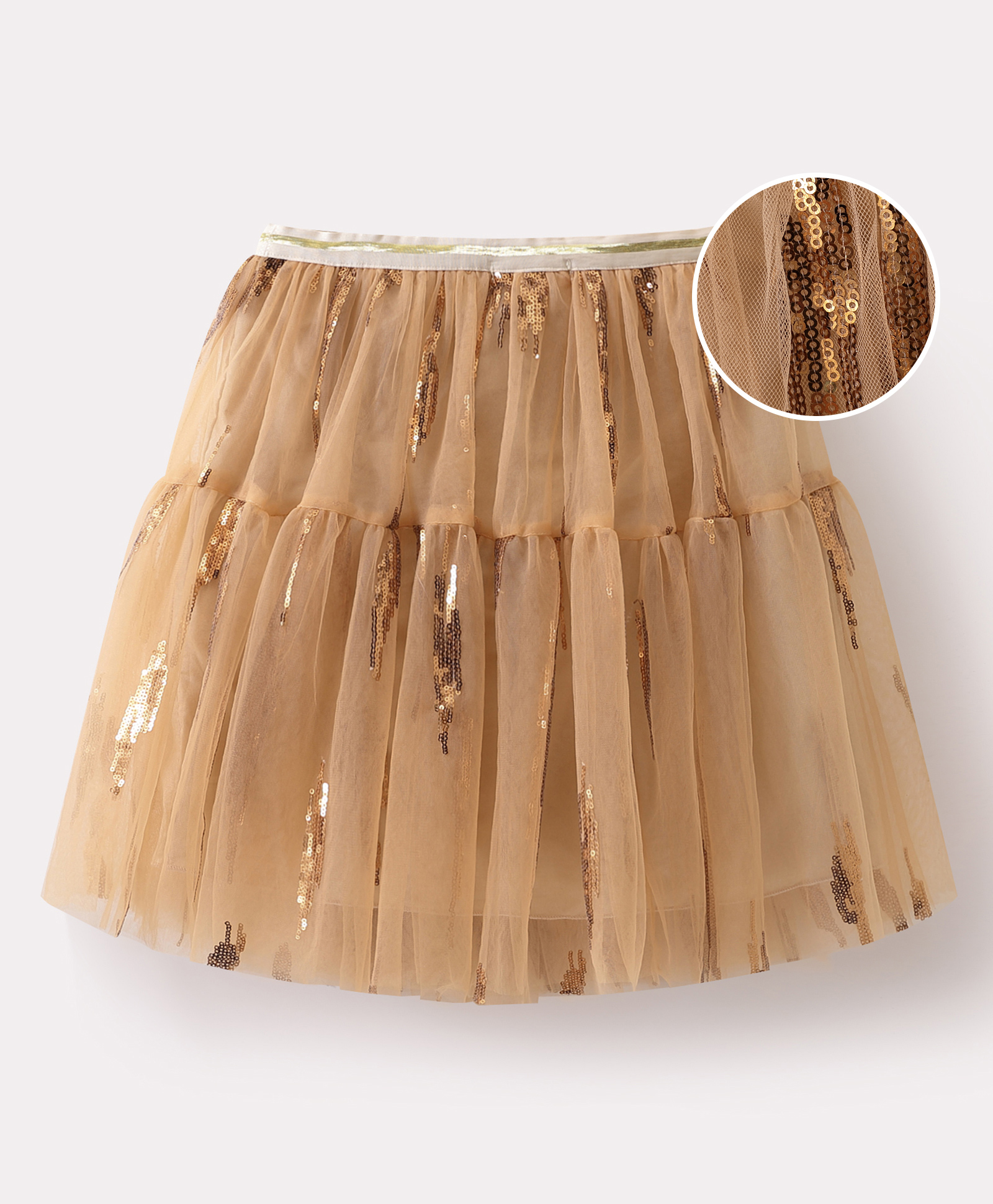 Kookie Kids Knee Length Tiered Skirt with Sequins - Tan-picture-20