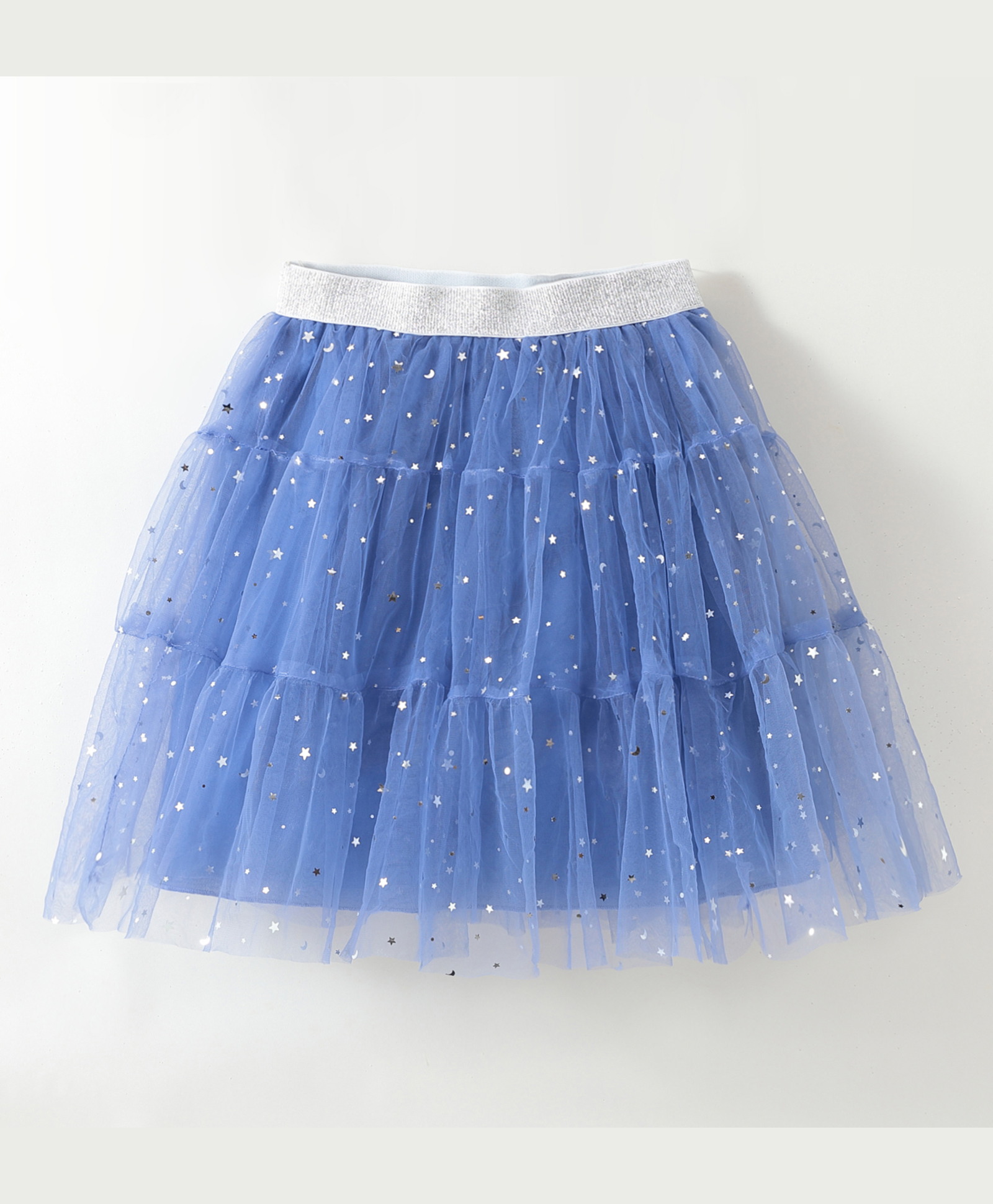 Kookie Kids Knee Length Tiered Stars & Moon Foil Printed Skirt - Blue-picture-13