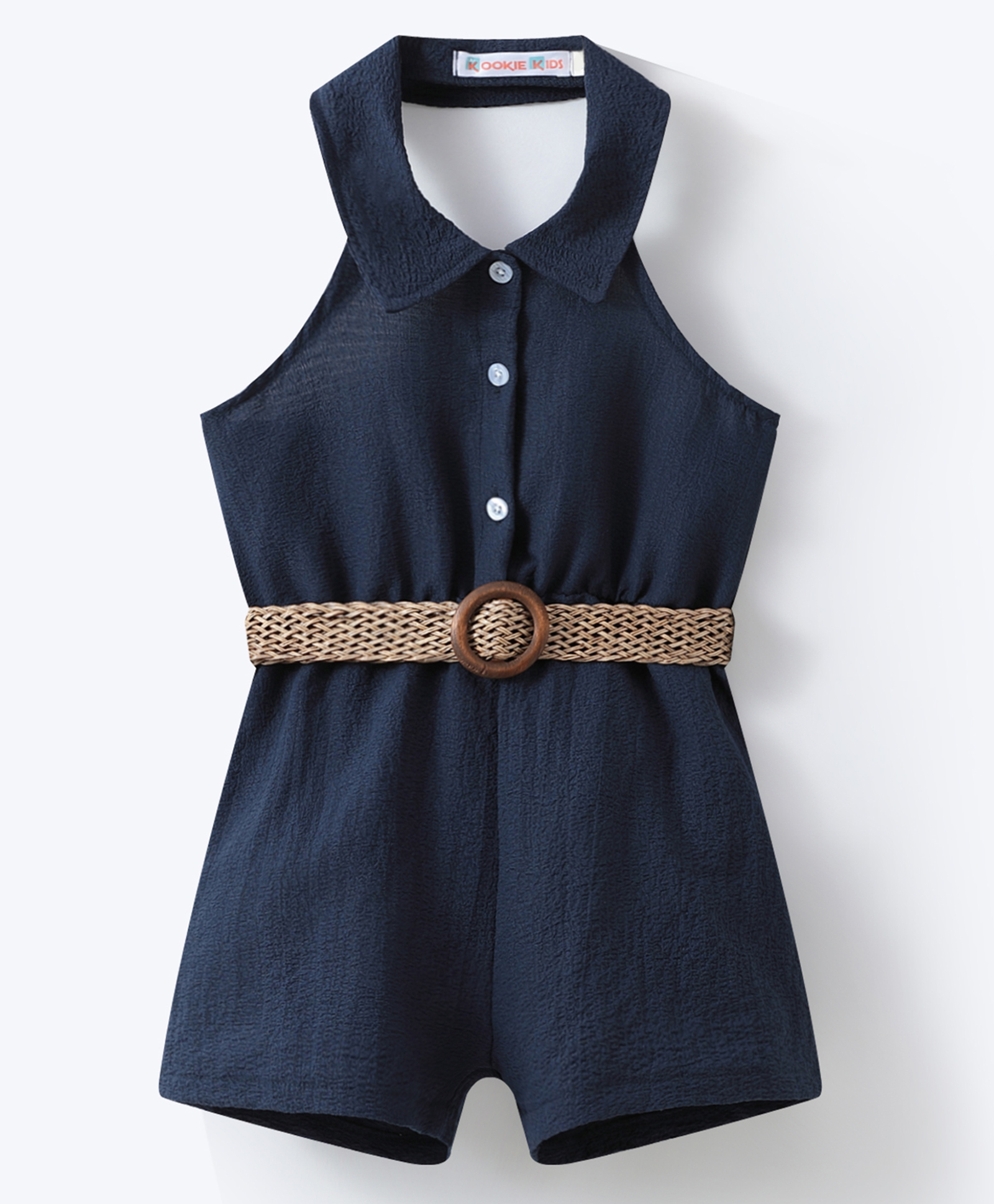 Kookie Kids Sleeveless Solid Colour Halter Neck Jumpsuit - Navy Blue-image-32