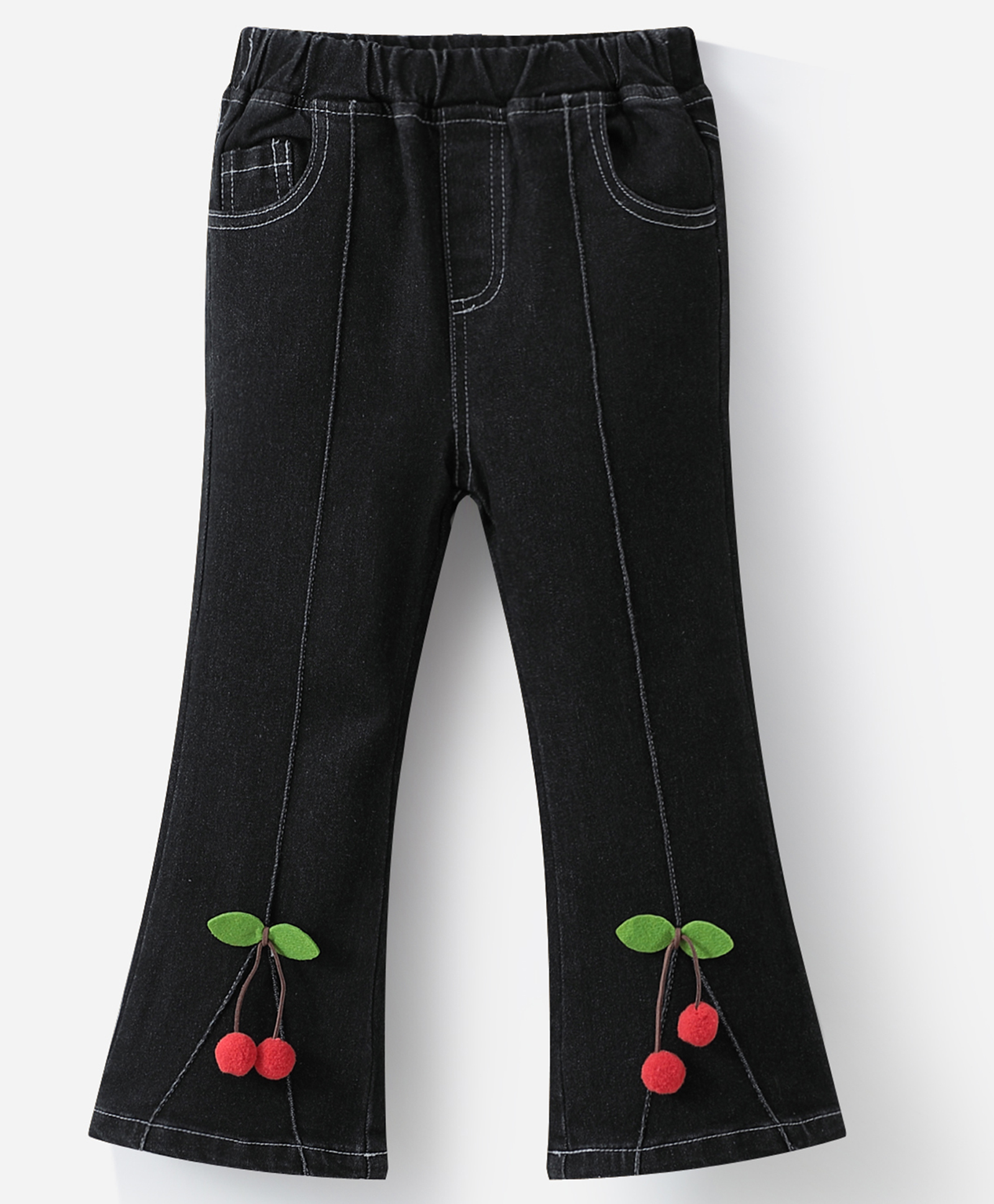Kookie Kids Full Length Flared Jeans With Cherry Applique - Black-picture-20